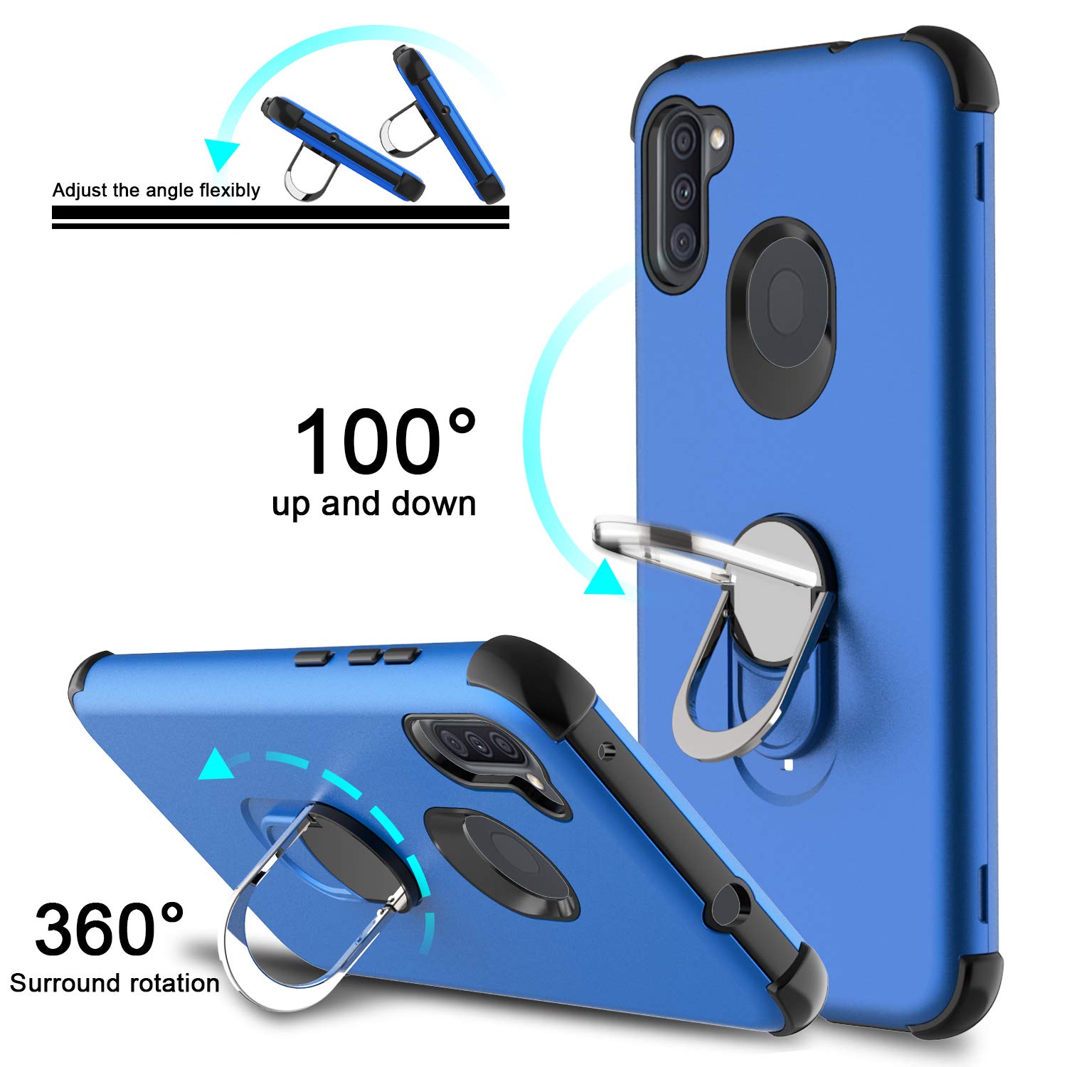 Shockproof Samsung Galaxy A11 Case with Screen Protector & Ring Holder Kickstand - Compatible with SM-A115F (Blue) | Perfect for Daily Protection, Hands-Free Viewing & Secure Grip