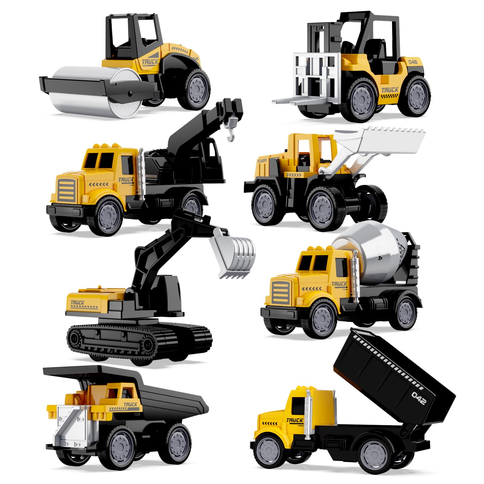 HONGTUO 8Pcs Mini Die-Cast Construction Vehicle Toys Set - Excavator, Mixer Truck, Bulldozer, Forklift & Dump Truck - Pull Back Action Cars for Toddlers & Kids (Boys & Girls) | Perfect for Pretend Play, Birthday Gifts & Early Learning Development