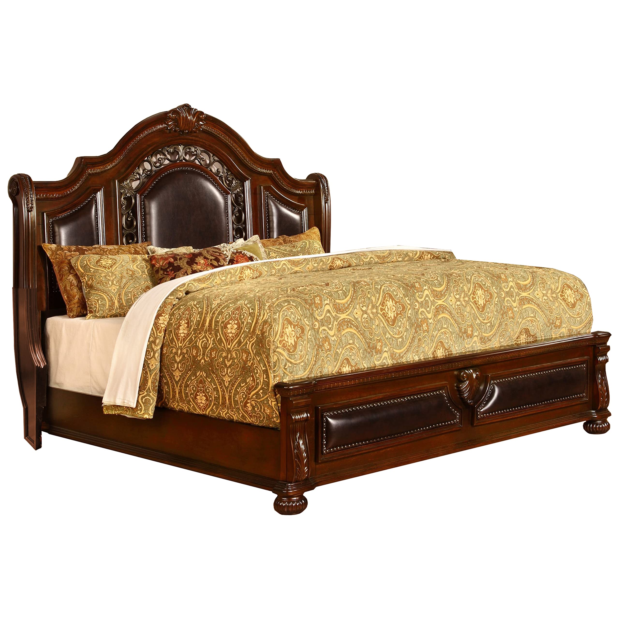 Best Master Furniture Bessy Traditional Cherry Wood Queen Platform Bed – Solid Wood Frame with Storage, Elegant Bedroom Furniture for Home Decor