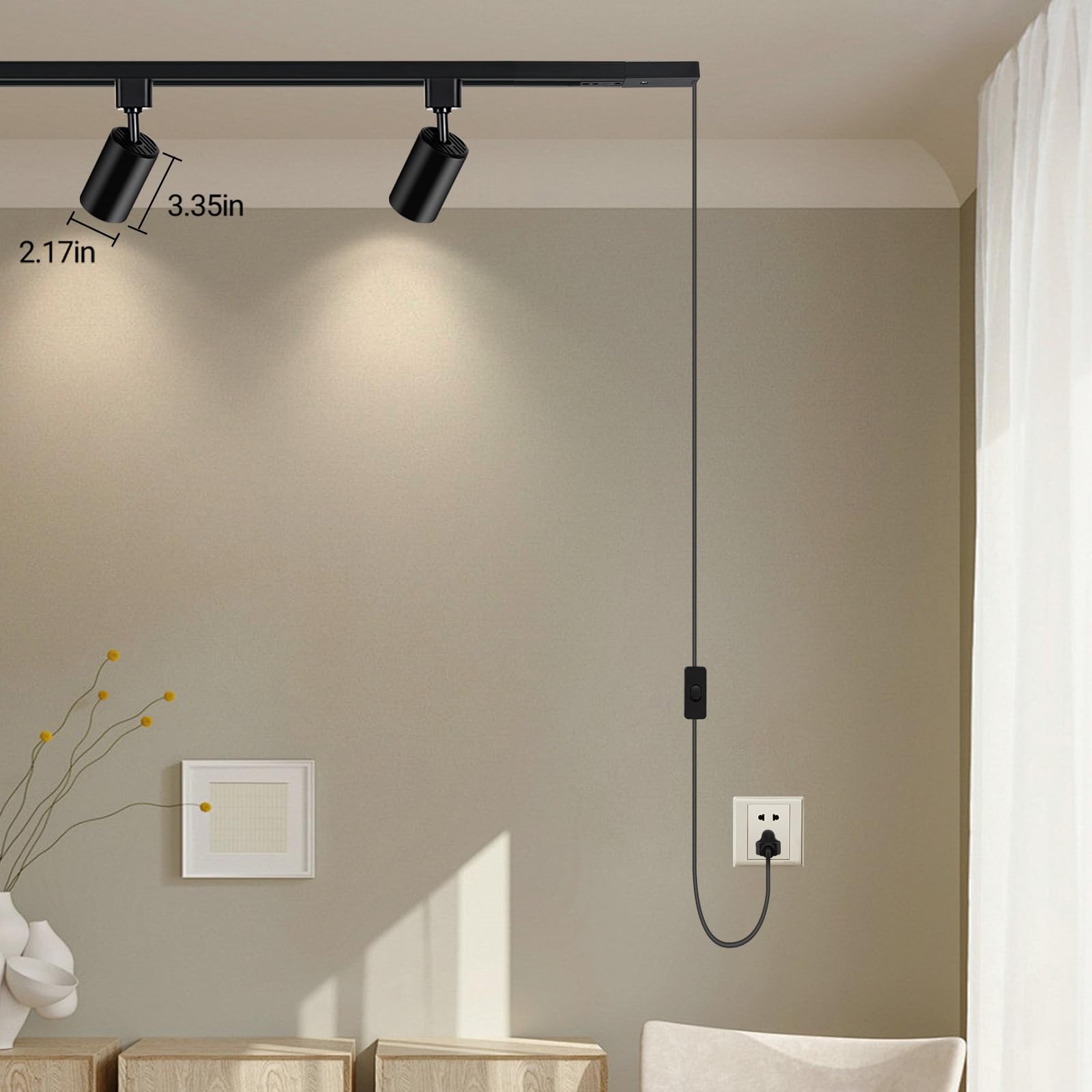 8-Light GU10 Plug-in Track Lighting Kit with 6.6FT H-Type Rails - Modern Black Ceiling Light Fixture for Kitchen, Dining Room & Living Room (Bulbs Not Included)