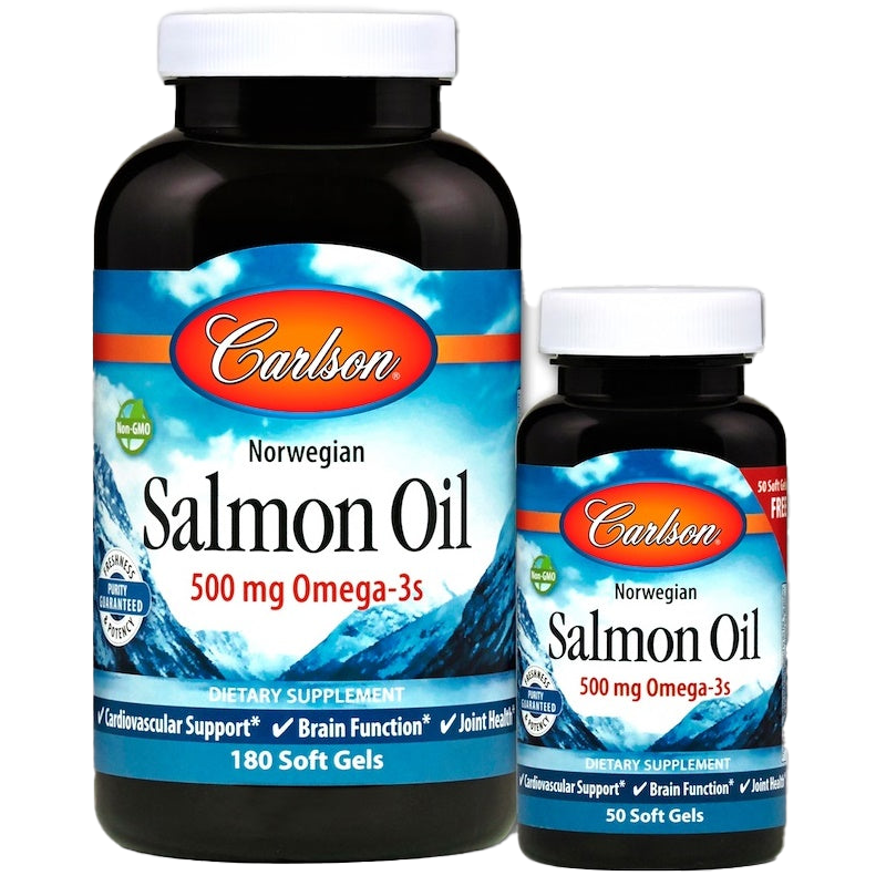 Carlson Labs Norwegian Salmon Oil 180 + 50 Softgels - Premium Omega-3 Supplement for Heart, Brain & Joint Health - Supports Immune System & Healthy Skin