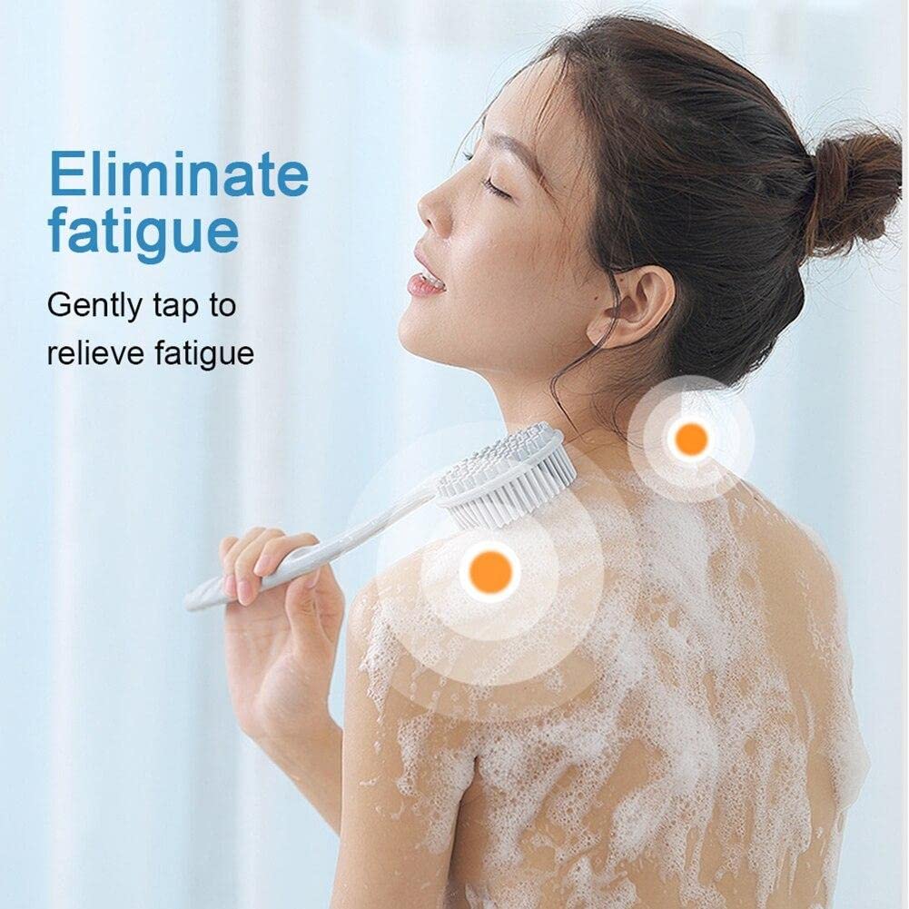 Simxen Dual-Sided Silicone Body Scrubber & Massage Brush with Long Handle - Exfoliating Shower Brush for Back, Legs & Full Body Care - Perfect for Bath, Spa & Home Relaxation Therapy