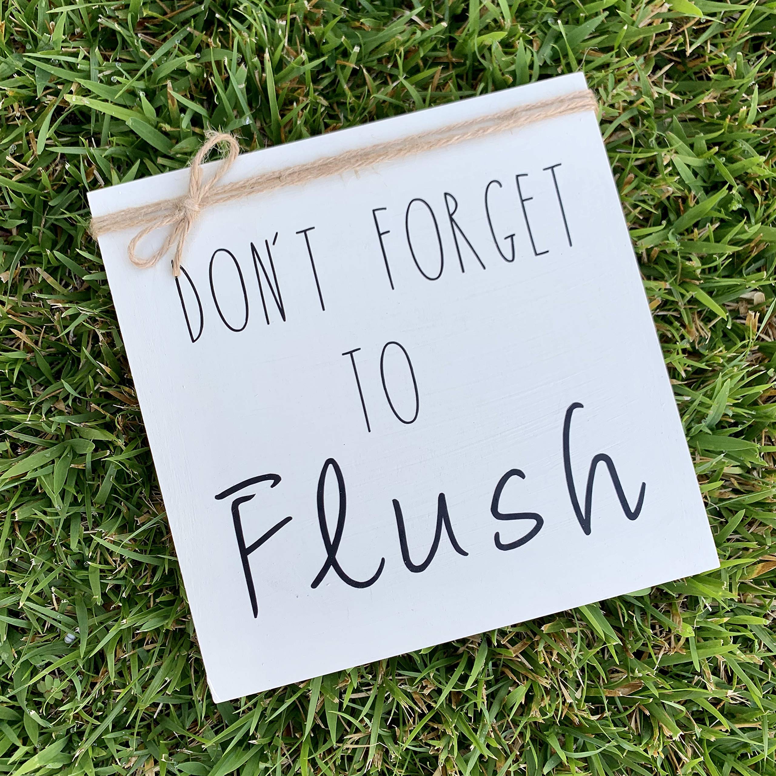 Funny Don't Forget to Flush Sign - 8x8 Inch Humorous Bathroom Wall Decor, Unique New Home Gift, Rustic Farmhouse & Boho Style Wood Hanging Sign - Perfect for Bathroom, Powder Room, or Office Humor