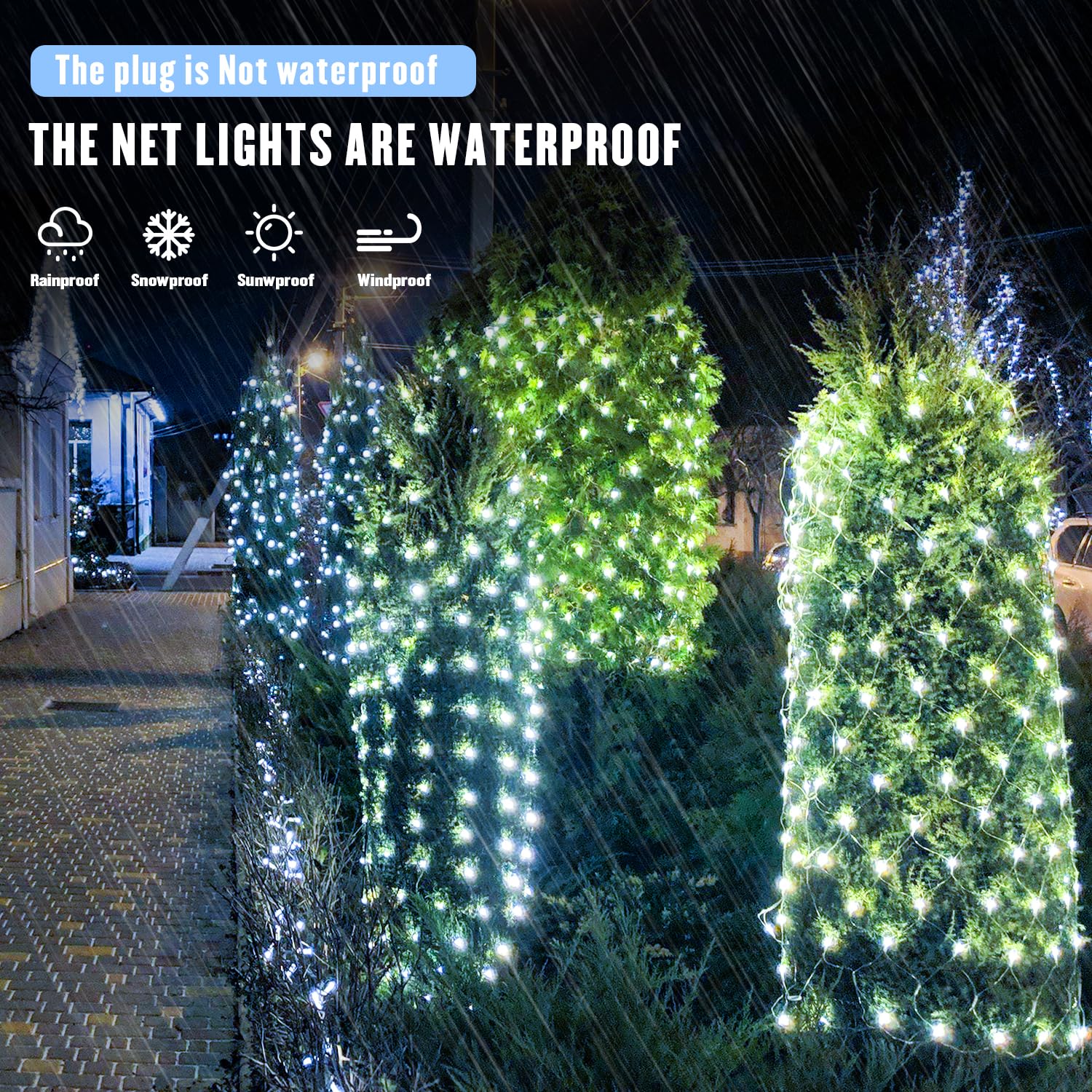 JMEXSUSS 360 LED Christmas Net Lights Outdoor - 12ft x 5ft Waterproof Mesh Lights for Bushes, Trees & Shrubs - 8 Lighting Modes with Connectable Design (Transparent Wire) - Perfect for Holiday Decorations, Garden Parties & Winter Landscaping