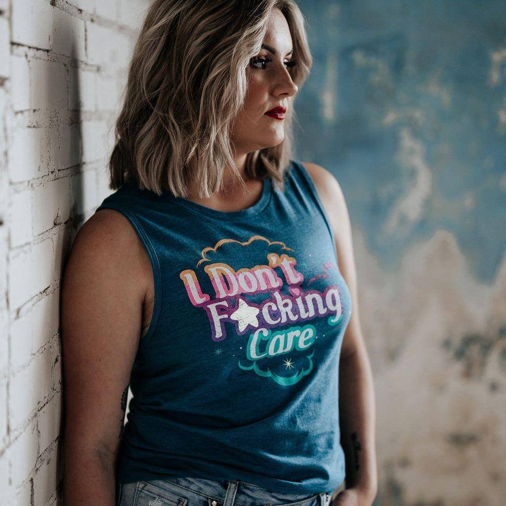 Women's 'I Don't F*cking Care' Everyday Tank Top - Heather Blue | Casual Wear, Summer Outfits & Lounge Comfort