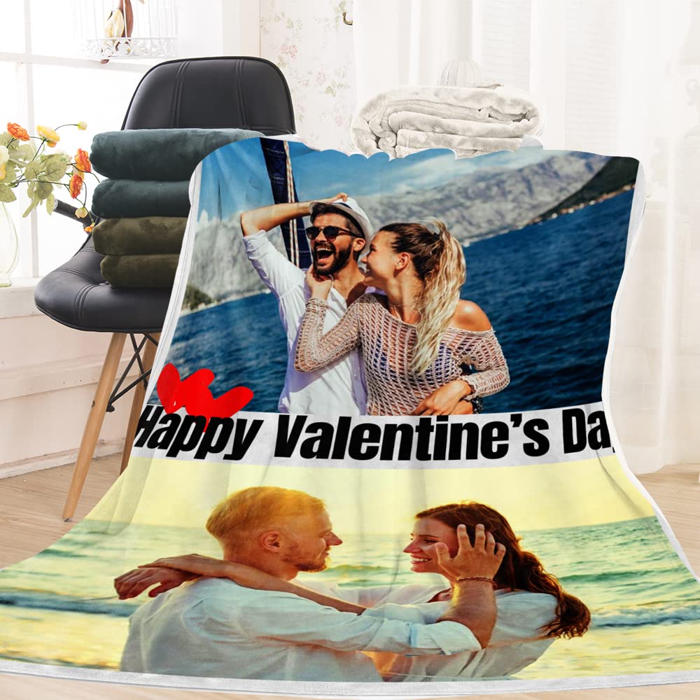 **Personalized Photo Blanket with Custom Text - Flannel Tapestry Collage for Couples, Family & Pets - 50x40 Inch Customized Blanket for Christmas, Anniversary & Birthday Gifts (2-Pack) - Perfect for Home Decor, Cozy Nights & Special Occasions**