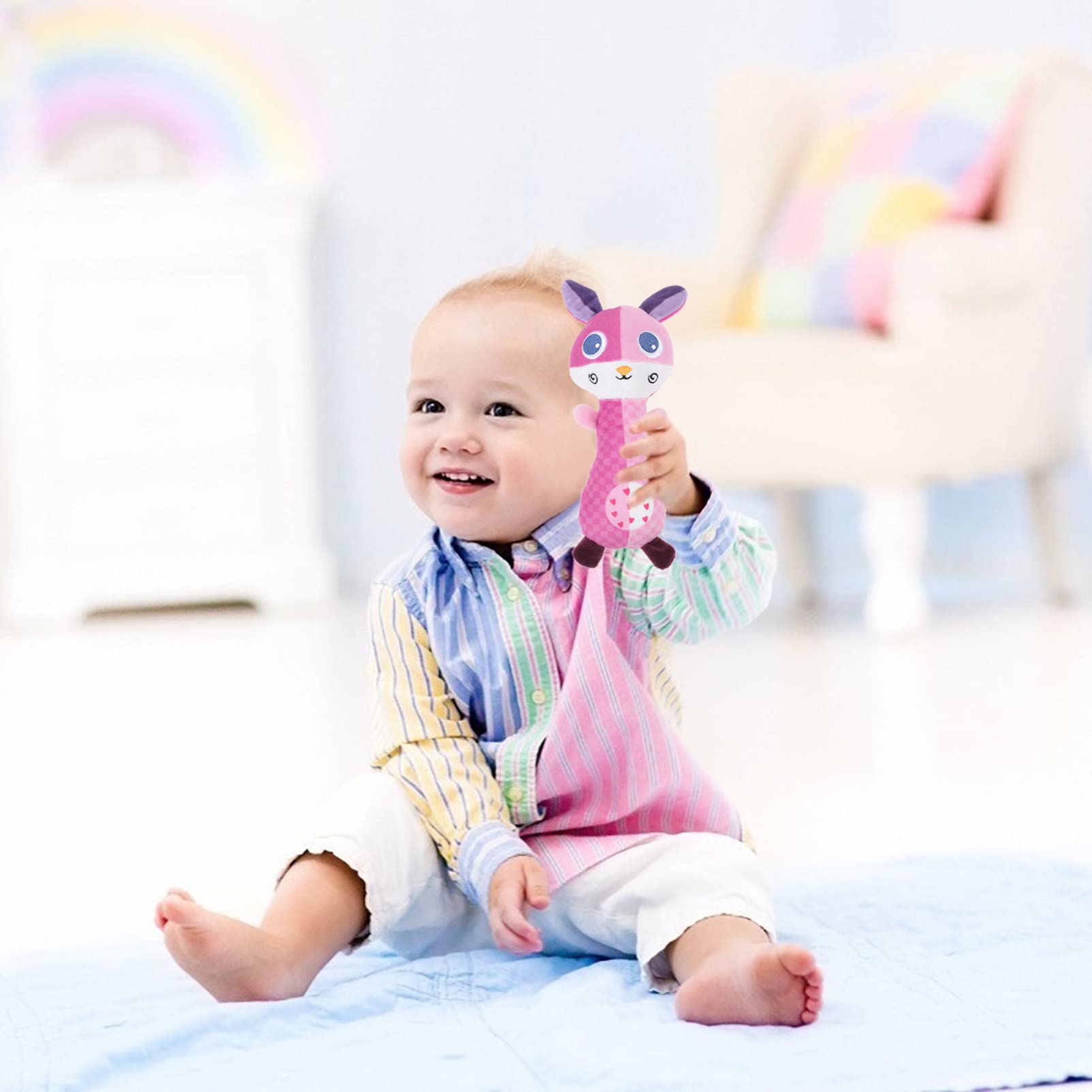 HEMOTON 3-Piece Baby Rattle Toy Set - Soft Plush Handheld Stick Cars with PP Cotton, Pink Cartoon Rattles for Newborns & Infants | Perfect for Sensory Play, Teething Relief & Early Learning Development