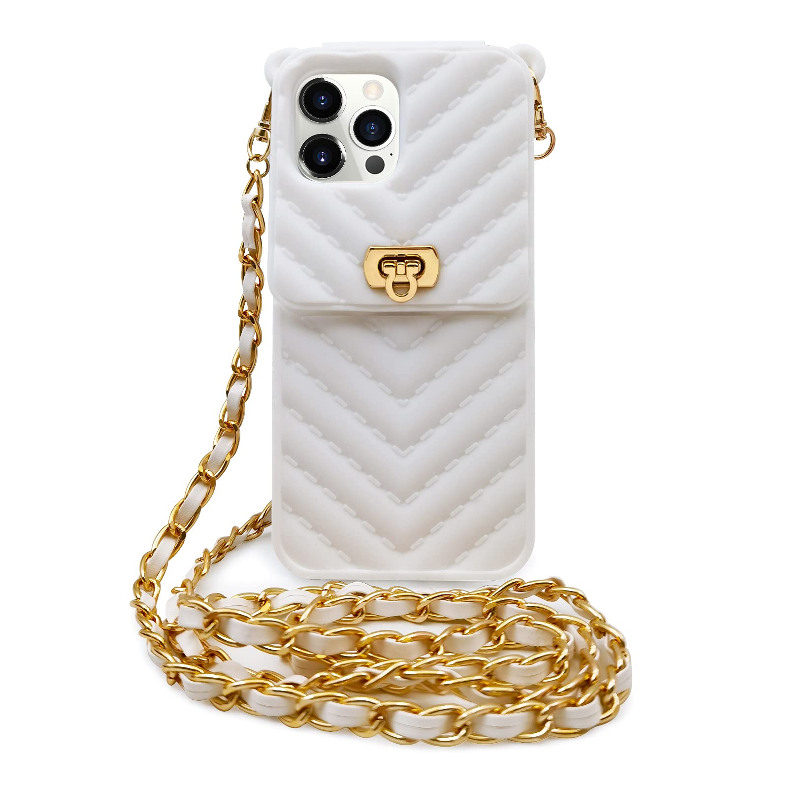 Premium Crossbody iPhone 13 Pro Max Wallet Case with Neck Strap - Slim Credit Card Holder & Soft Silicone Protection Cover for Women (White) | Perfect for Travel, Shopping & Everyday Use
