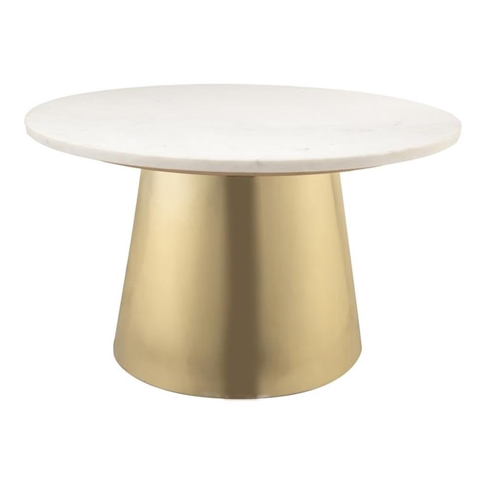 TOV Furniture Bleeker Modern Marble Coffee Table with Gold Base, 30.8 Inch Round Cocktail Table in White Marble - Perfect for Living Room, Lounge, and Office Decor