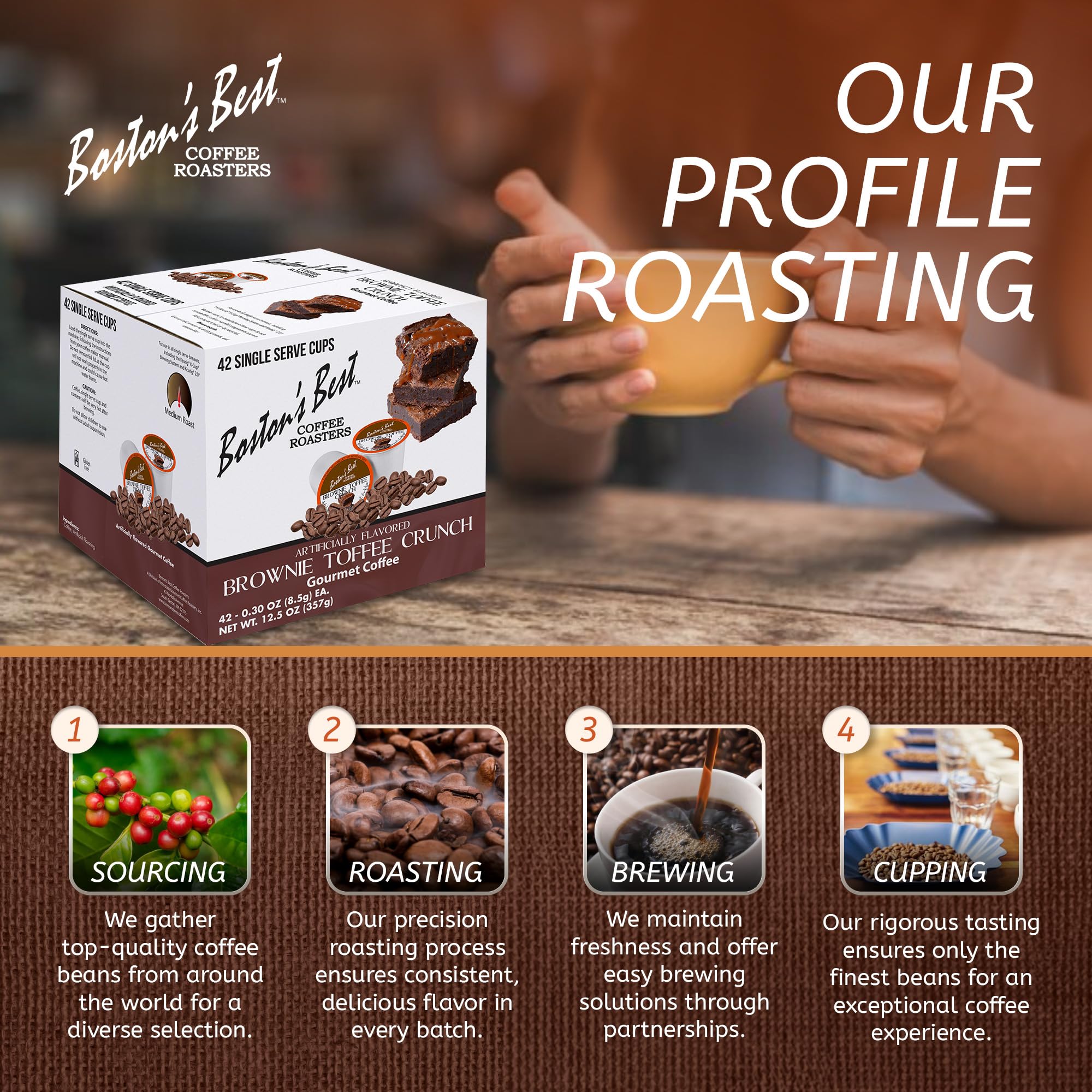 Boston’s Best Gourmet Coffee - Brownie Toffee Flavor, Medium Roast K-Cups (42 Count) for Keurig Brewers | Perfect for Office, Home & Gift Giving