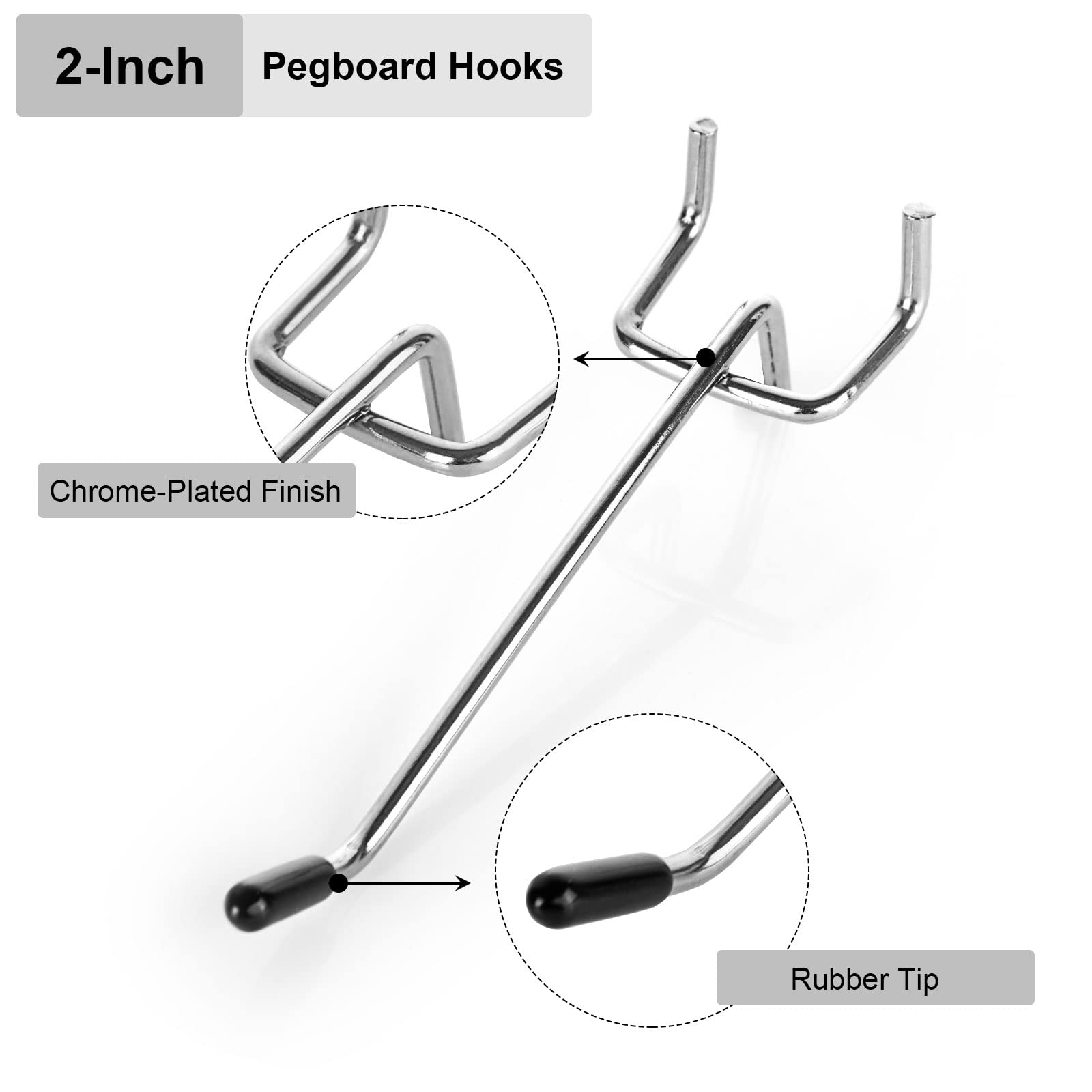 100PCS 4 Inch Pegboard Hooks - Heavy Duty Metal Peg Board Hooks with Rubber Tips - Fits 1/8