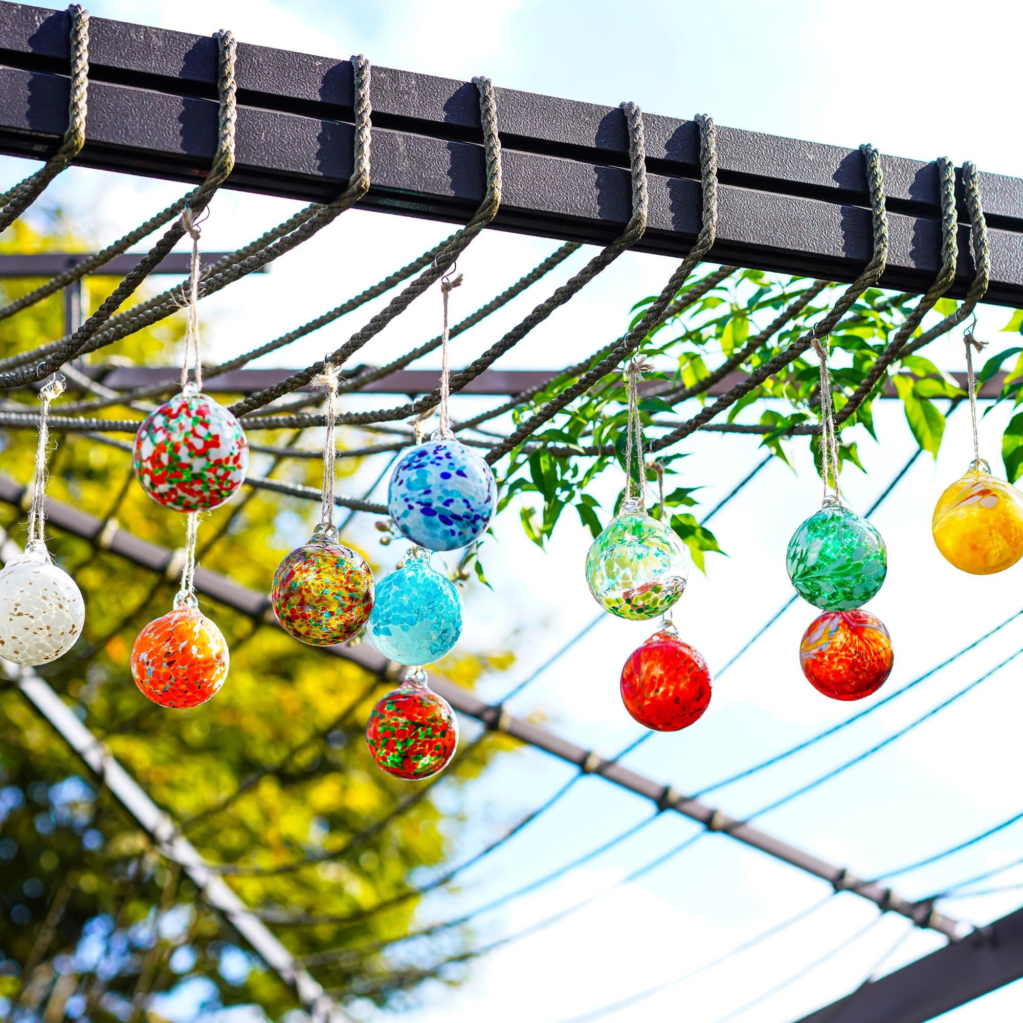Set of 12 Hand-Blown Glass Ornaments - Hanging Gazing Balls & Witches Balls for Outdoor Patio, Garden, and Yard Decor | Perfect for Christmas, Halloween, and Year-Round Home Decoration
