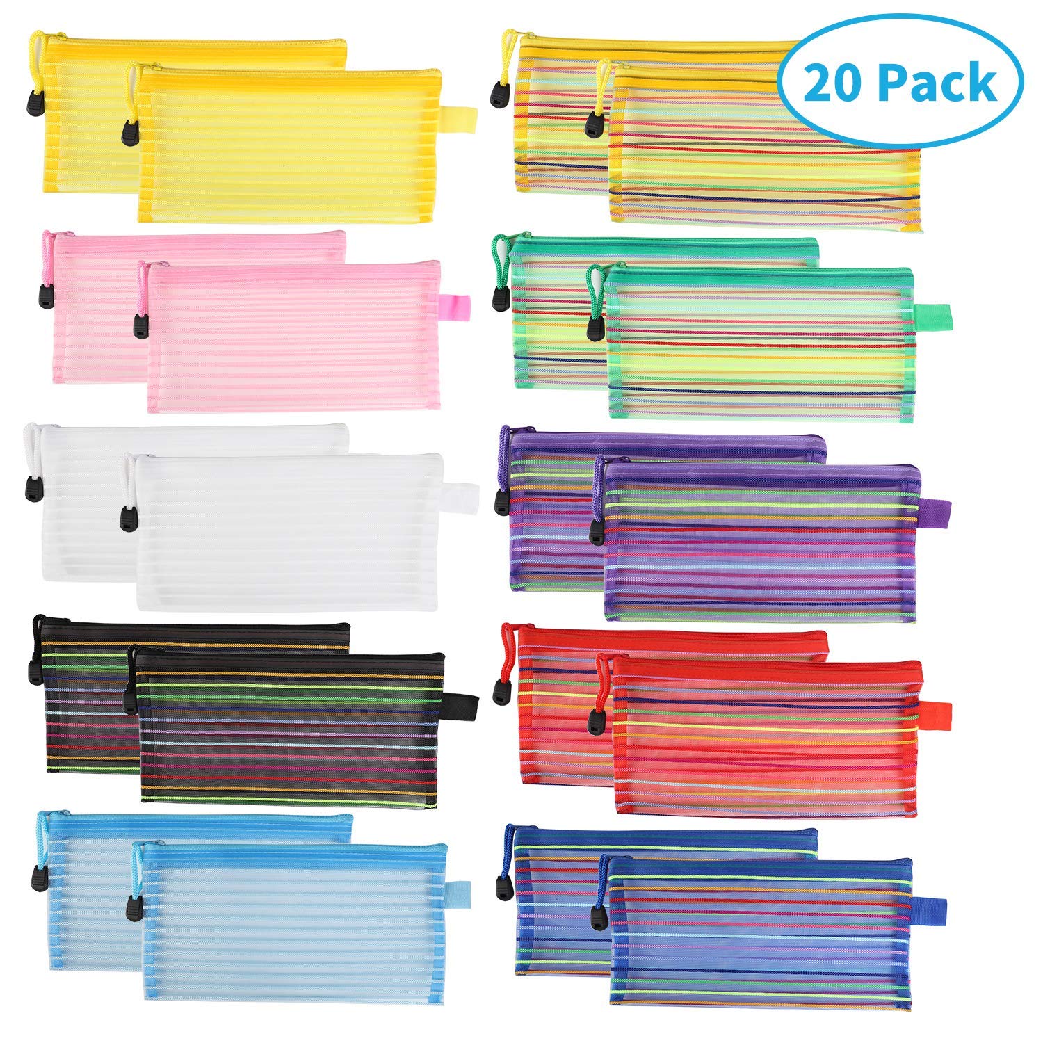 JARLINK 20 Pack Zipper Mesh Pouch & 20 Pack A4 Waterproof File Bags Set - Organize Office Supplies, Cosmetics, Travel Accessories - Perfect for Home, Office, School & Travel Storage Solutions