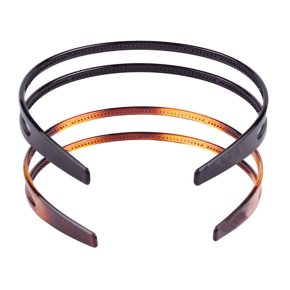 3-Piece Fashion Plastic Elastic Hair Bands Set - Wavy Hair Comb Headband with Teeth for Shine (Black & Brown) - Korean Double Layer Hair Hoop Accessories for Women & Girls - Perfect for Daily Styling, Workouts, and Special Occasions