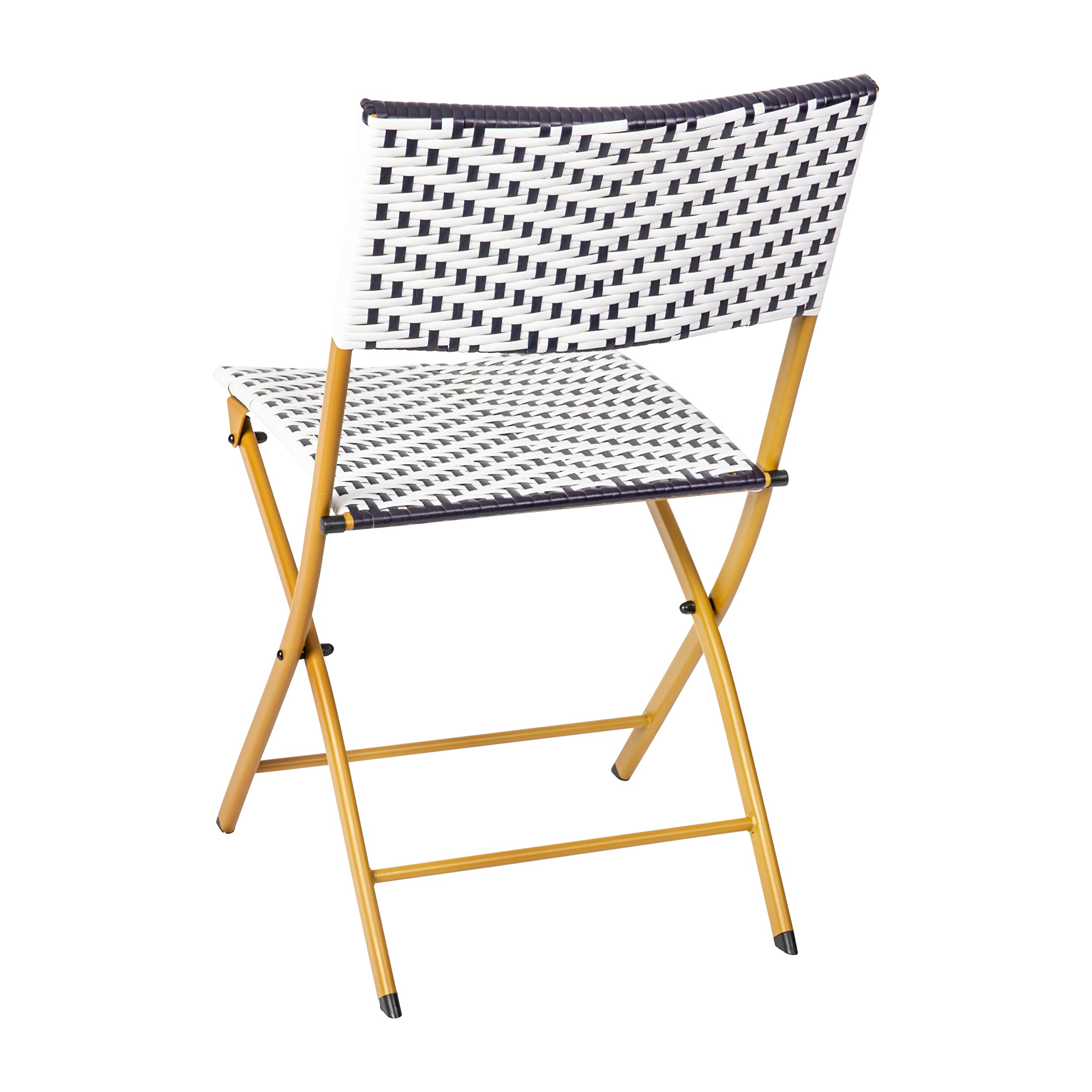 Flash Furniture Rouen Commercial Grade Folding Bistro Set - 3 Piece Indoor/Outdoor PE Rattan Table with Navy/White Cushions & Natural Steel Frame | Perfect for Patio, Garden, Cafe, Restaurant Outdoor Dining