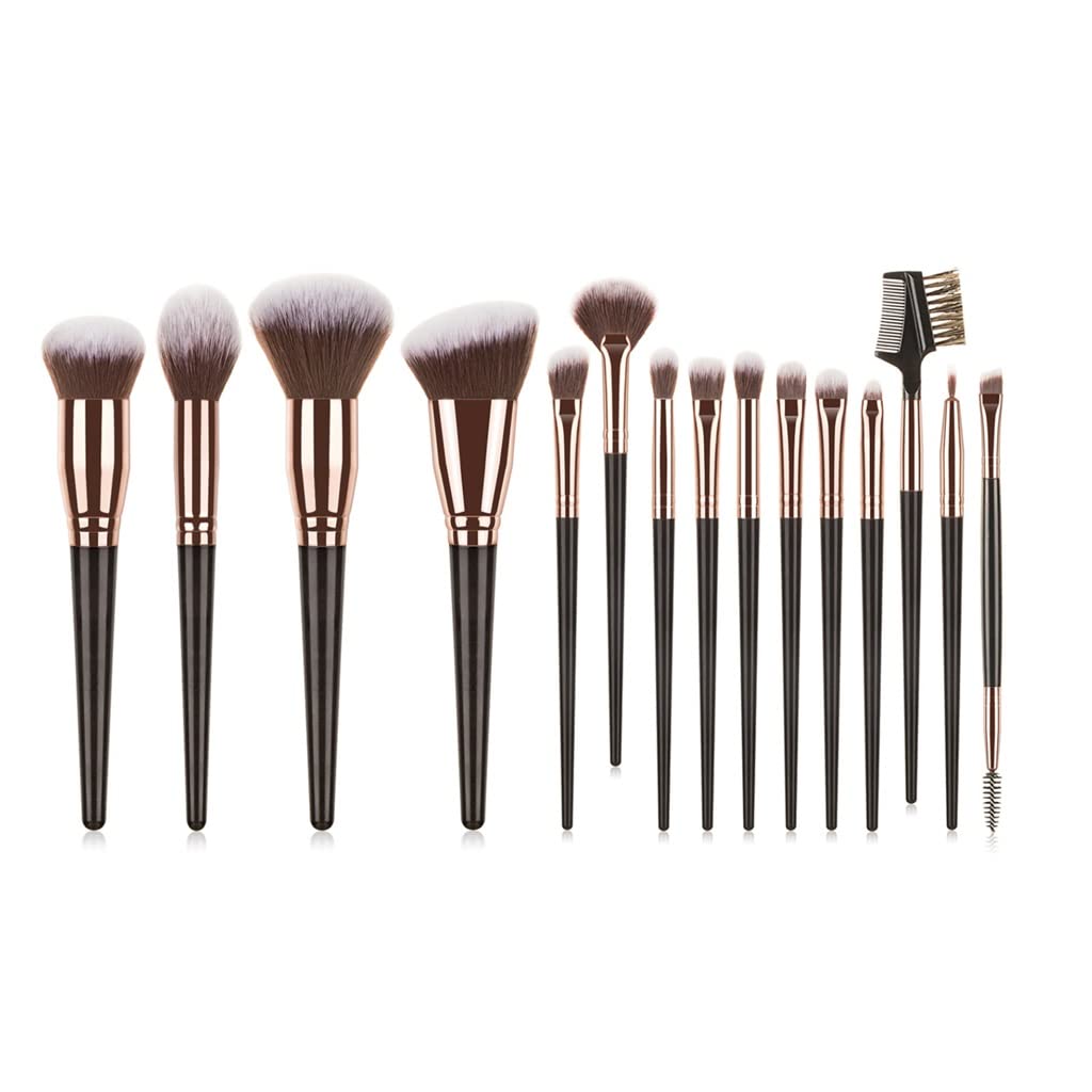 Premium 15-Piece Makeup Brush Set - Wooden Handle Foundation Brush Kit for Flawless Makeup Application - Black (15pcs) - Perfect for Professional Makeup Artists & Home Beauty Routines