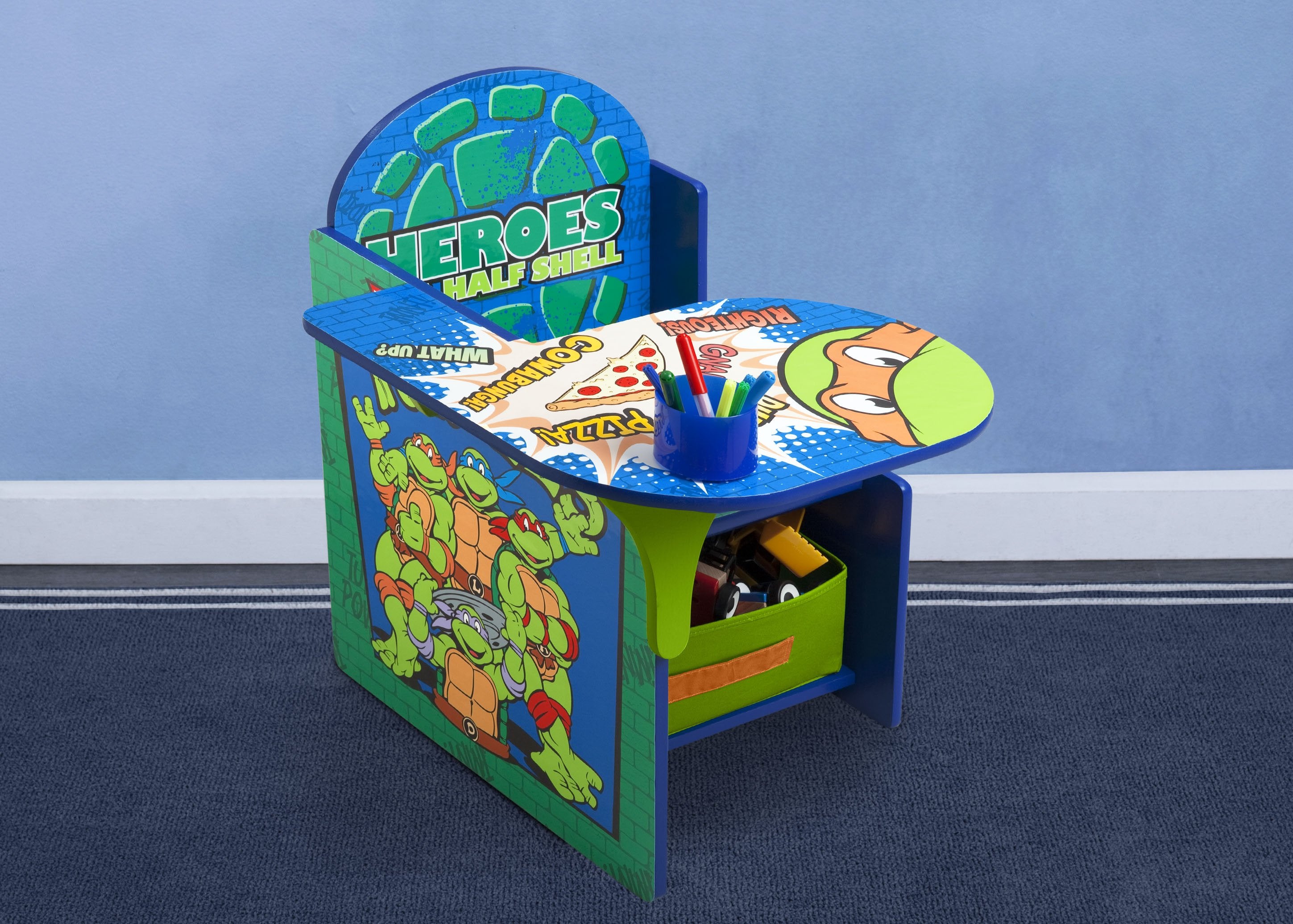Teenage Mutant Ninja Turtles Kids Study Desk with Storage Bin - Perfect for Homework, Drawing & Playroom Organization