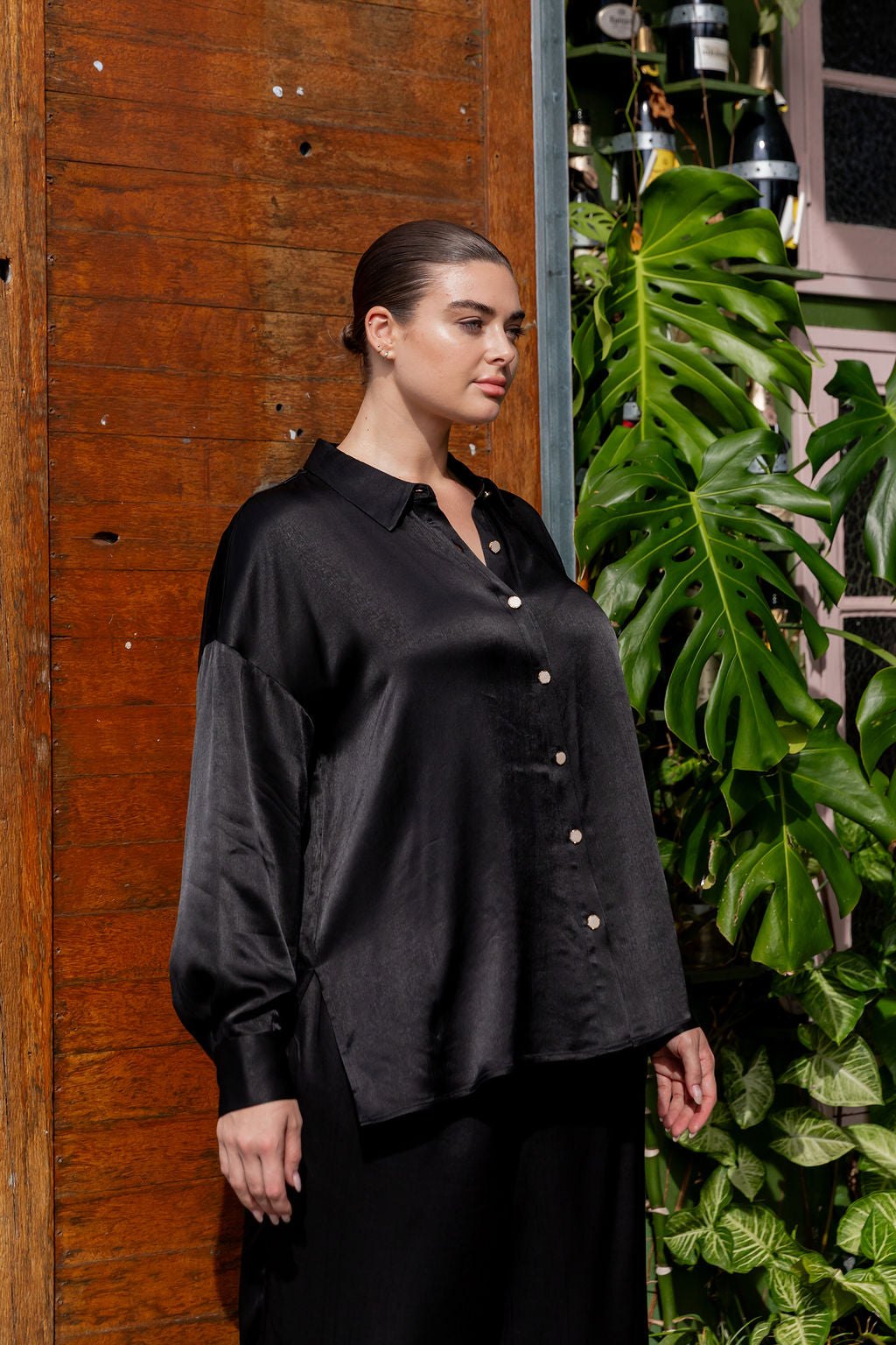 Elegant Black Jade Satin Shirt for Women | Luxurious Silk-Like Blouse for Office, Party & Special Occasions
