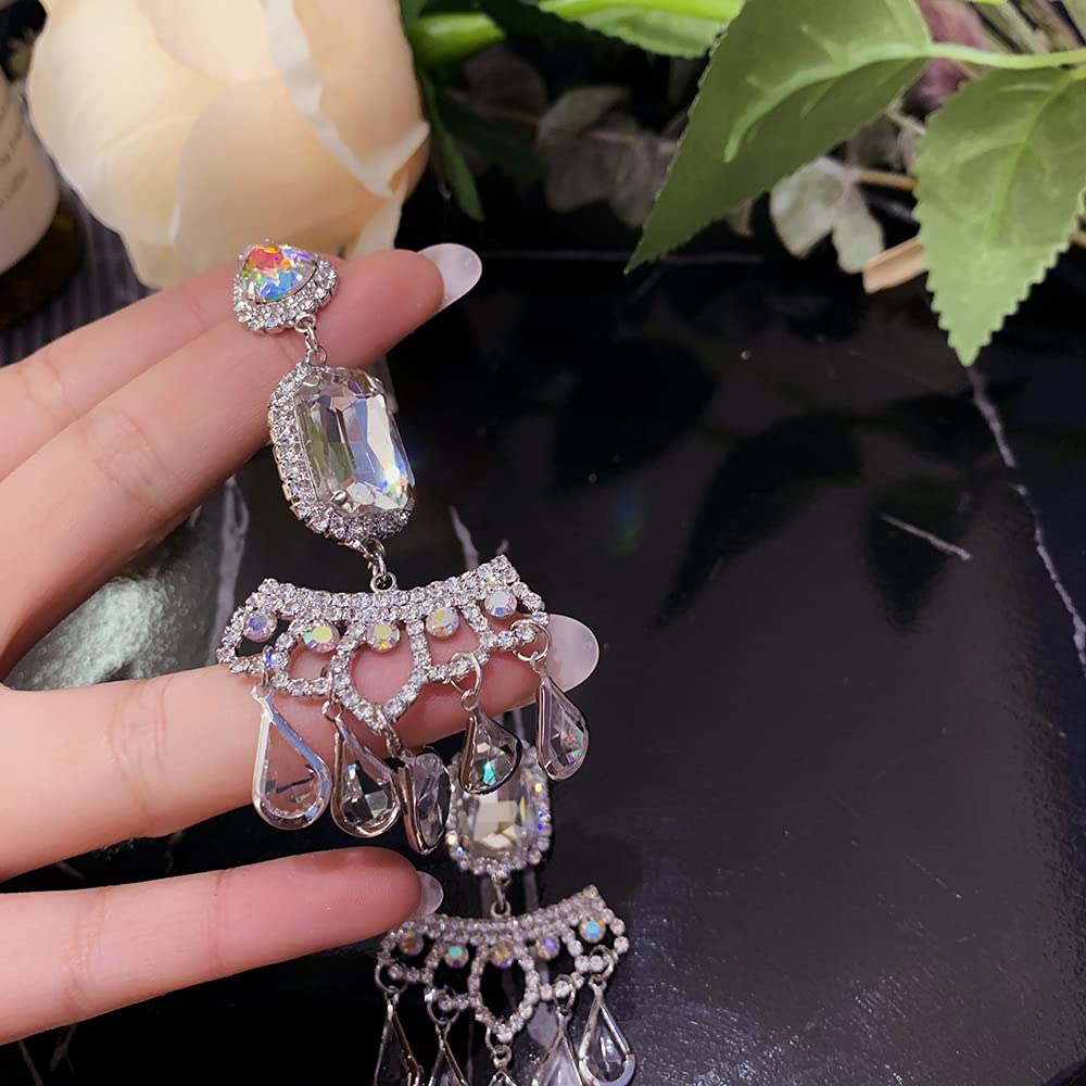 Wiwpar Long Rhinestone Chandelier Tassel Earrings - Teardrop Dangle Drop Earrings for Women | Fashion Party Wedding Accessories | Perfect for Evening Events, Date Nights & Special Occasions