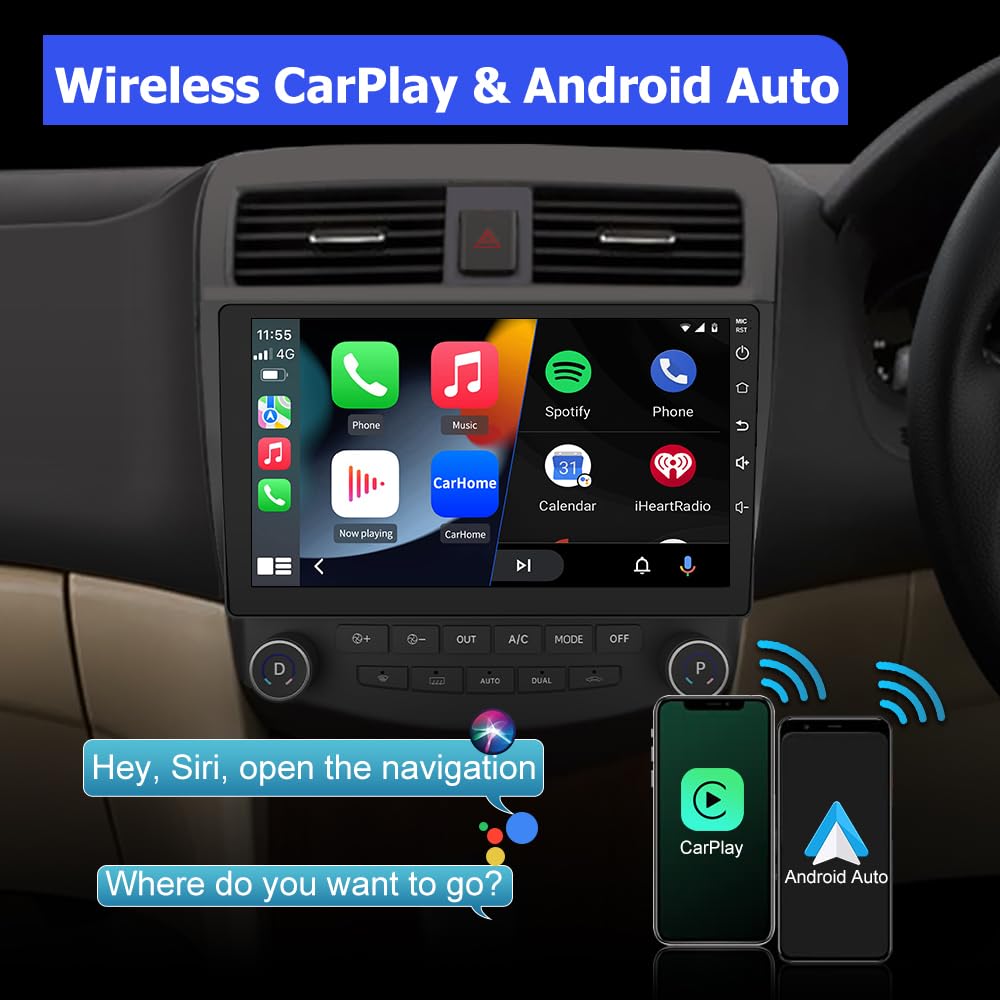 10.1 Inch Car Stereo Radio for Honda Accord 7th Gen 2003-2007 - 2GB RAM 32GB ROM, Wireless CarPlay & Android Auto, Android 12, Bluetooth, WiFi, GPS, SWC, Mirror Link | Perfect for Hands-Free Driving & Entertainment