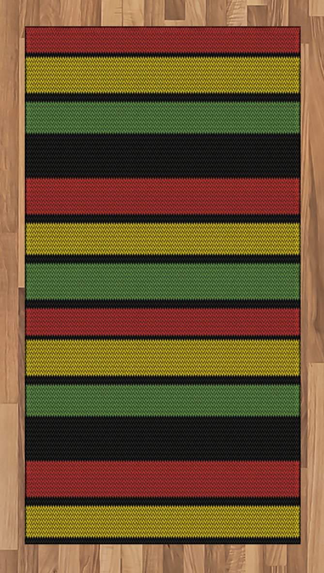 Ambesonne Jamaican Style Area Rug - Knitted Rastafarian Stripes Abstract Design, Caribbean Tropical Culture Inspired Flat Woven Accent Rug, 2.6' x 5' Vivid Rainbow Colors - Perfect for Living Room, Bedroom, Dining Room Decor & Boho Chic Home Styling