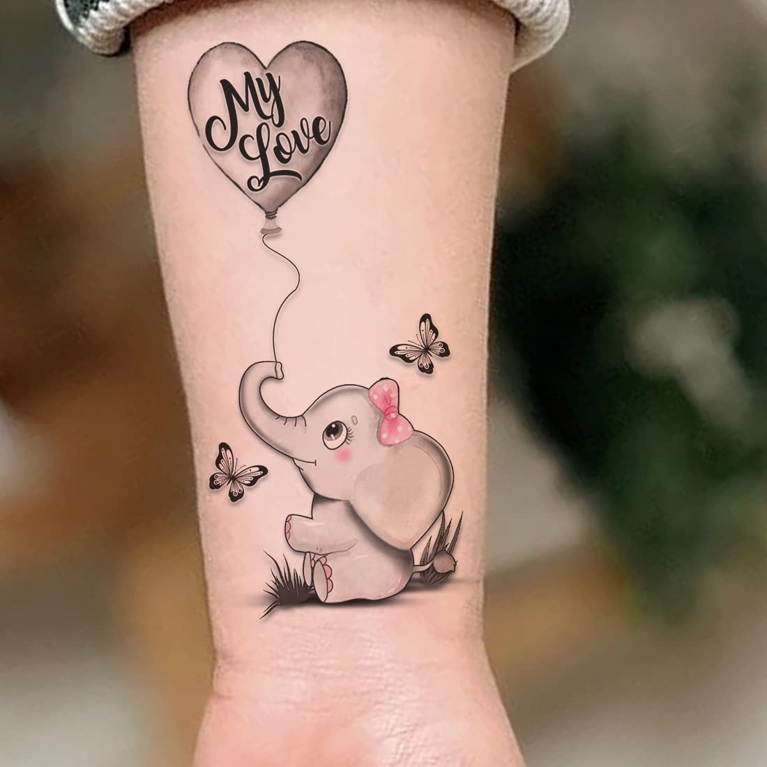 Waterproof Temporary TattooWala Elephant with Butterfly Love Tattoo - Long Lasting Fake Body Art for Men & Women | Perfect for Parties, Festivals, Beach Days and Self-Expression