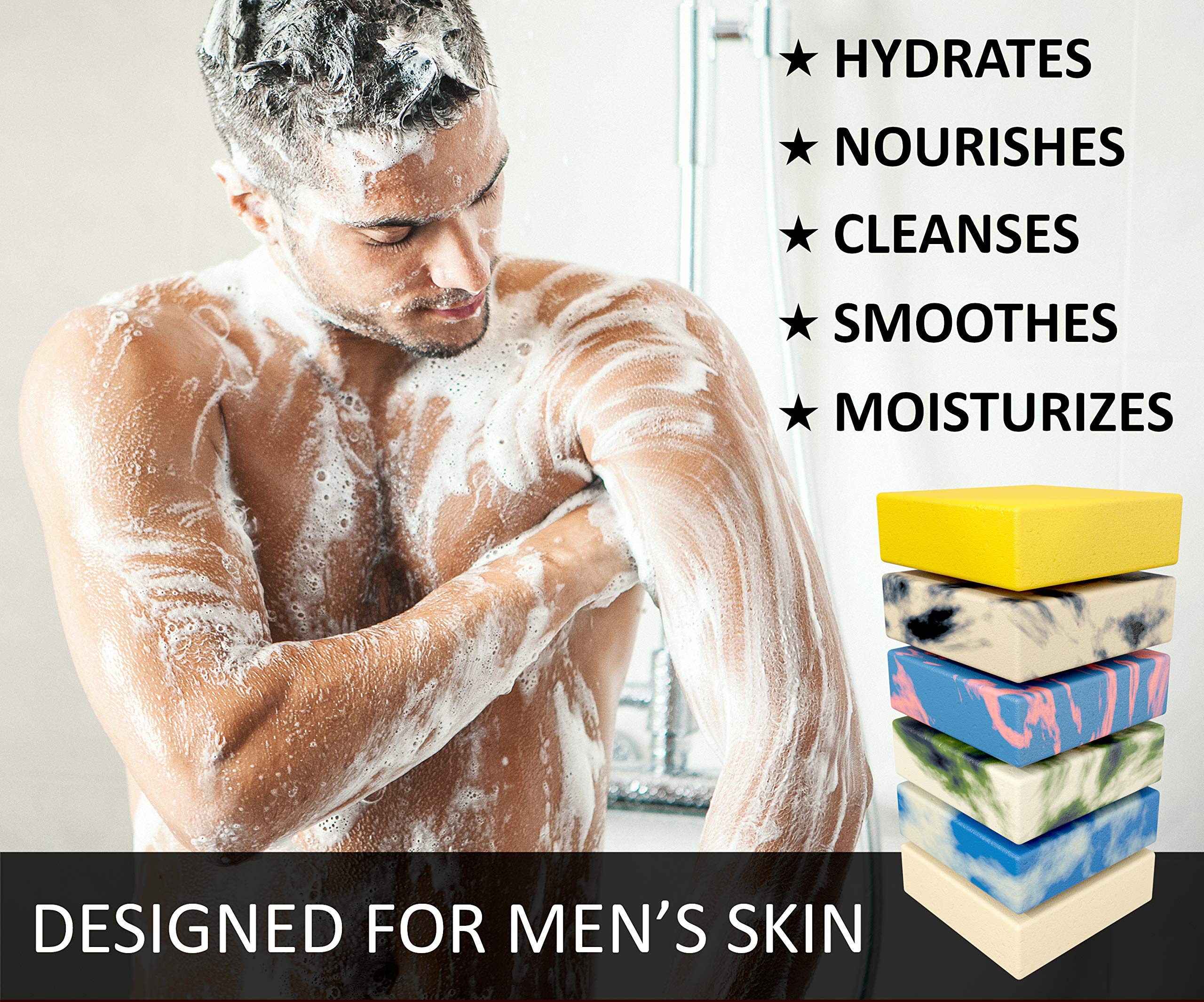 NATURAL AMERICAN Men's Organic Bar Soap - 6 Pack of 5oz Masculine Scented Soap with Essential Oils & Shea Butter | 100% Natural Body Wash for Men | Perfect for Gym, Travel & Daily Shower Routine