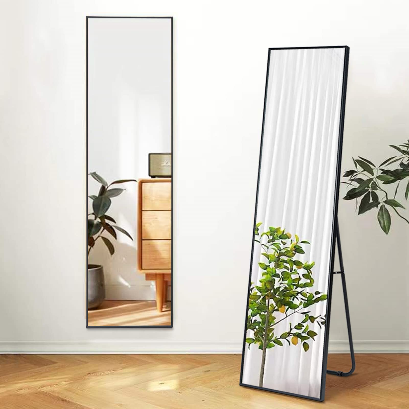 DIWEIMER 59x16 Inch Full Length Mirror - Slim Aluminum Alloy Frame Floor & Wall Mounted Dressing Mirror for Bedroom, Living Room, Gym - Perfect for Full Body View, Outfit Checks & Home Decor (Black)
