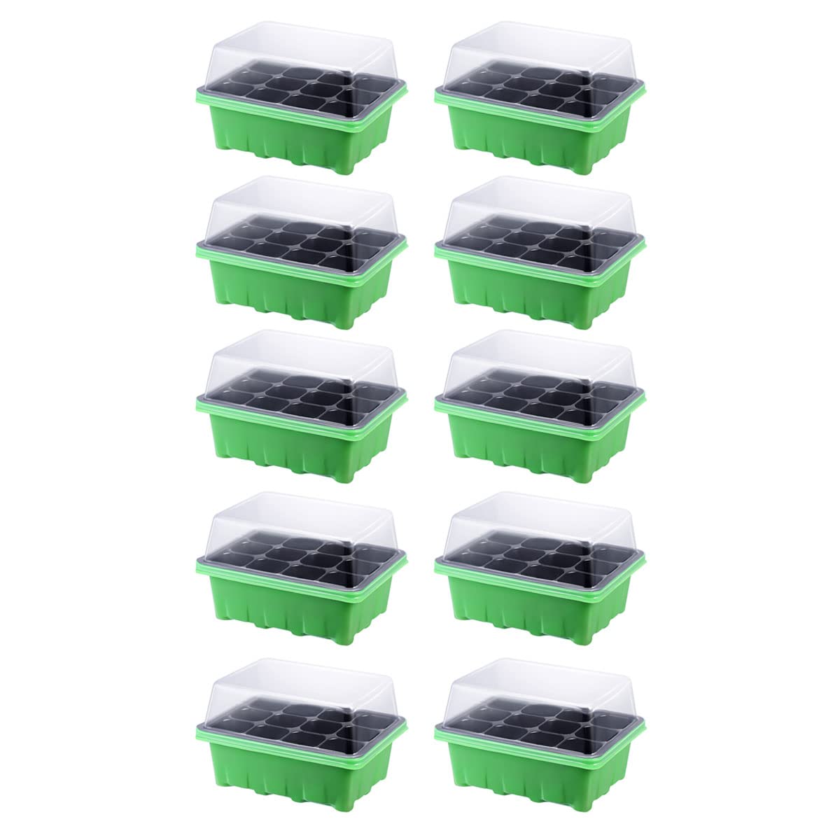 10 PCS Seed Starter Trays with Dome - 12 Cells Plant Nursery Pots for Gardening, Bonsai, Vegetables & Flowers - 7 x 5.5 x 2.4 Inch Green Germination Kit (Perfect for Indoor Seed Starting & Greenhouse Growing)
