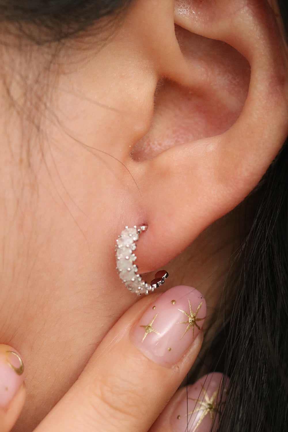 Cubic Enclosed Semi Hoop Earrings for Women - Elegant Geometric Jewelry for Everyday Wear & Special Occasions