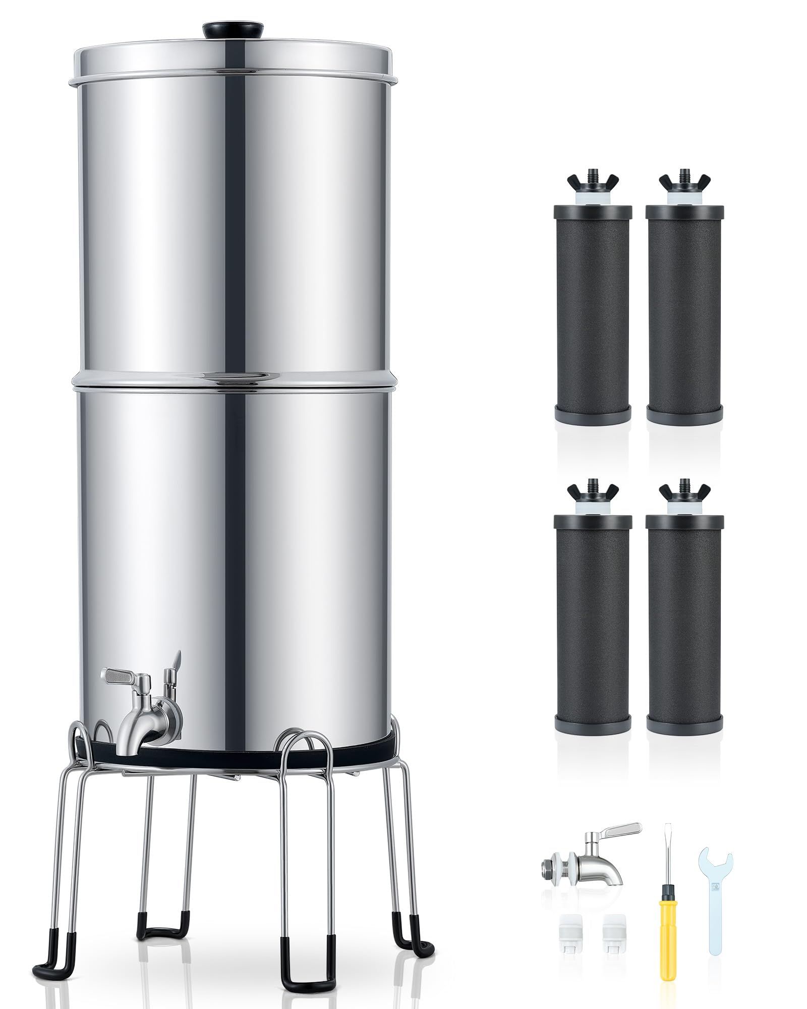 CO-Z 2.25 Gallon Gravity-Fed Water Filter System - NSF/ANSI 42 Certified Countertop Water Purifier with 4 Carbon Filters, Stainless Steel Design & Spigot - Perfect for Home, Office, Camping & Emergency Preparedness