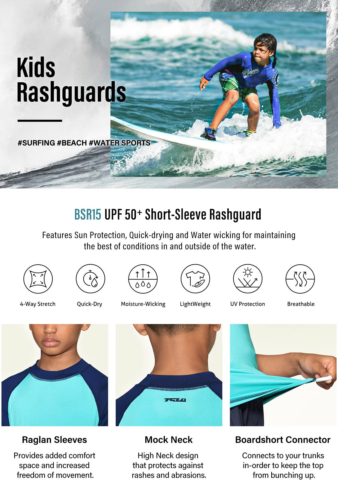 TSLA UPF 50+ Kids Sun Protection Rash Guard Shirt - Short Sleeve UV Swim Top for Boys & Girls - Perfect for Swimming, Surfing, Beach & Pool Activities