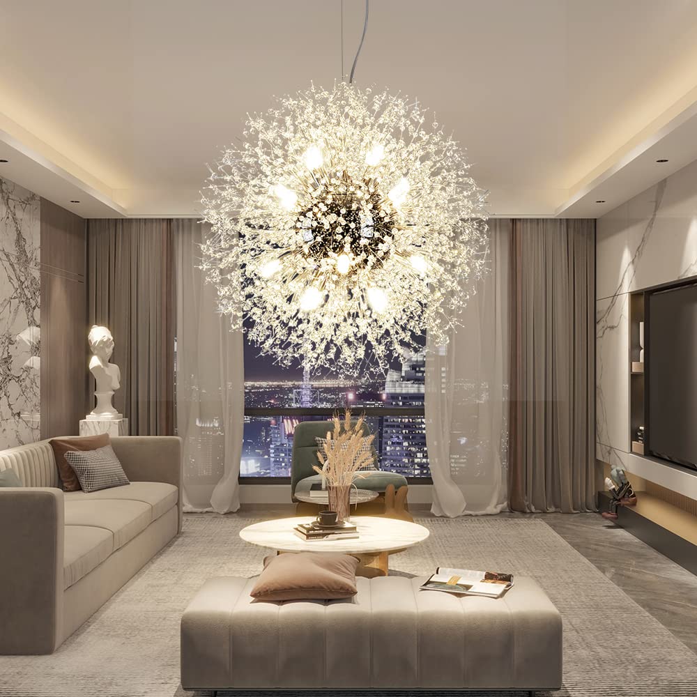 Modern Crystal Chandelier - 16-Light Sputnik Fixture for Living & Dining Rooms