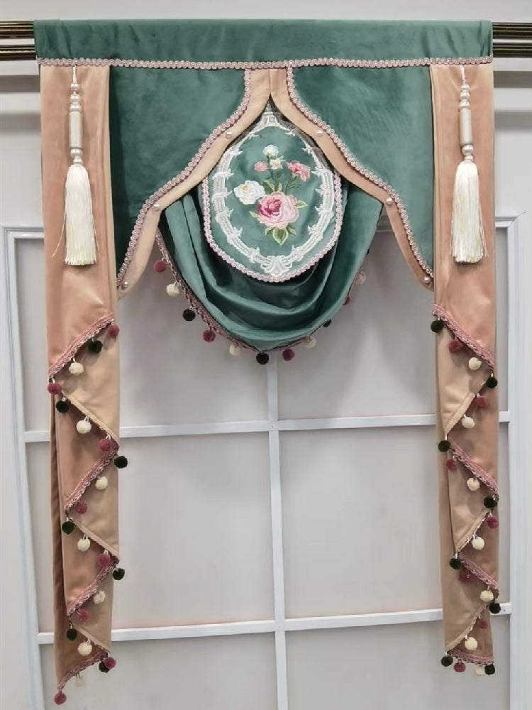Luxury Velvet Embroidered Valance - Green Bed Skirt for Elegant Bedroom Decor | Perfect for Master Bedroom, Guest Room & Hotel Styling