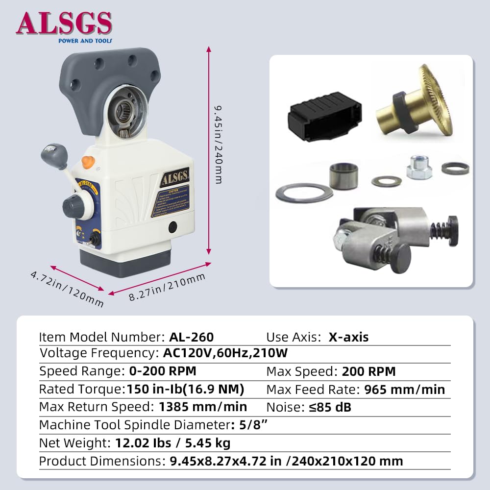 Al-310S X-Axis Power Feed for Milling Machine - 650 in-lb Torque, 2-200 RPM, 110V - Compatible with Small Grinding Machines & Radial Milling Machines - Ideal for Precision Metalworking & DIY Projects