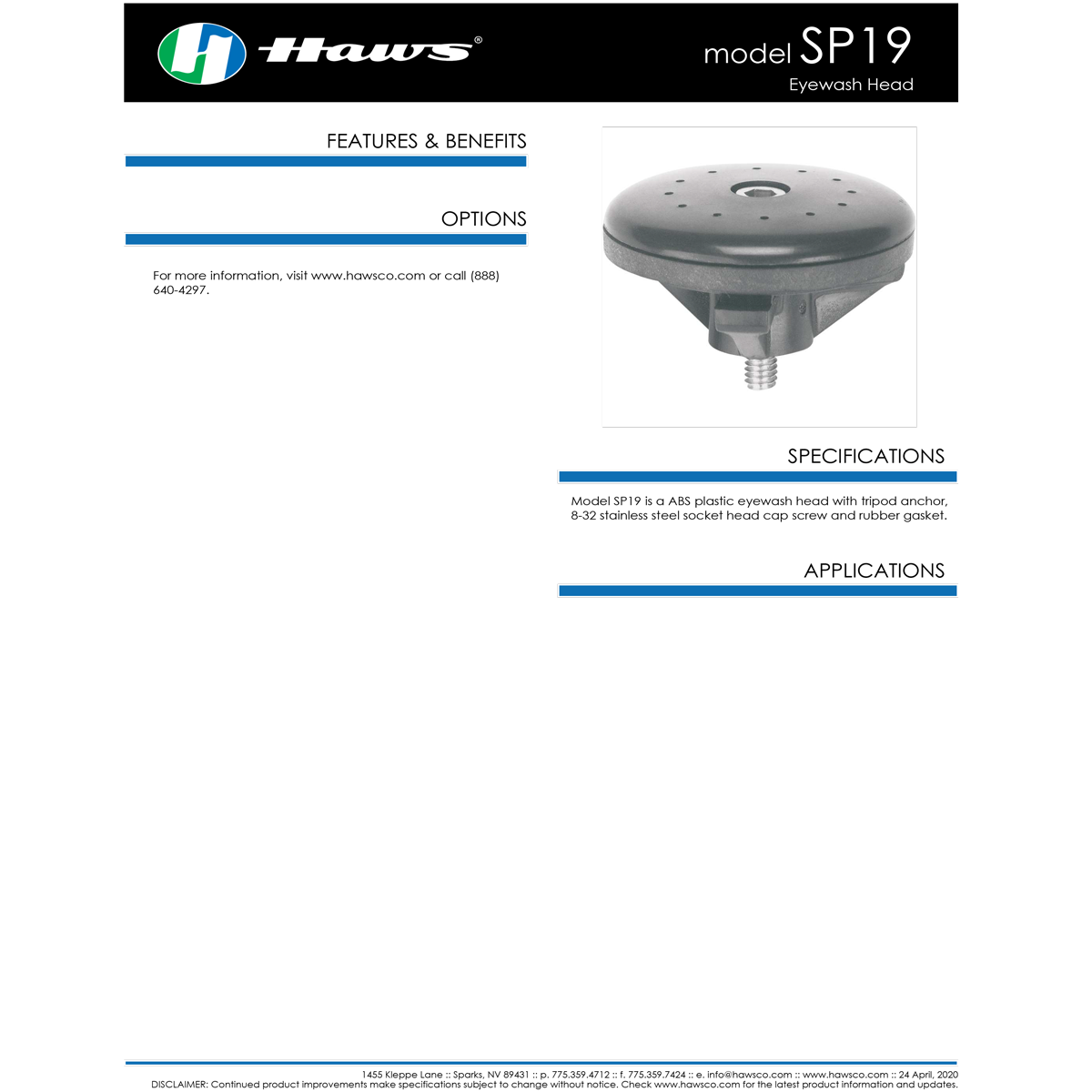 Haws SP19 Plastic Eyewash Head with Adjustable Tripod Stand - Emergency Eye Wash Station for Laboratories, Workshops & Industrial Safety Use