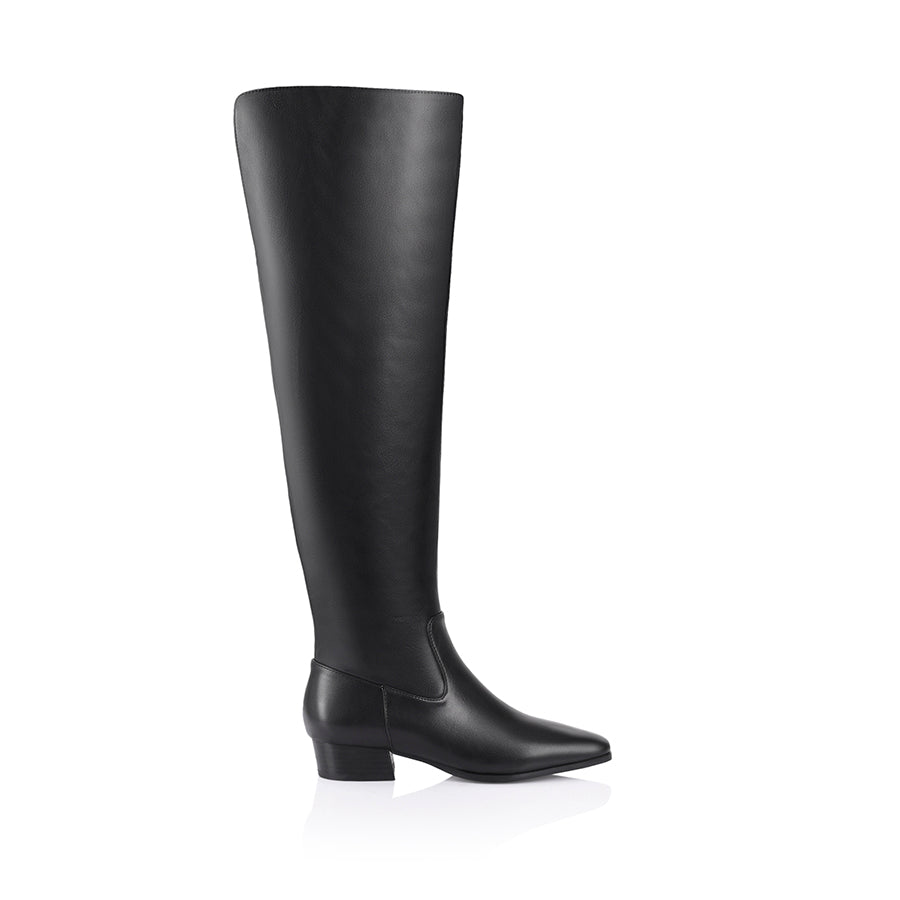 Camden Thigh High Boots for Women - Black Leather Knee High Boots | Stylish Winter & Fall Fashion Boots for Outfits & Parties