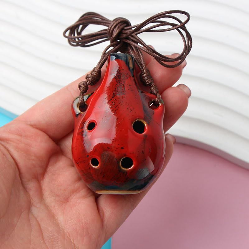 2Pcs Handcrafted Ceramic Ocarina Flute - 6-Hole Musical Instrument in Red & Blue for Beginners & Collectors | Perfect Gift for Music Lovers, Home Decor & Meditation Use