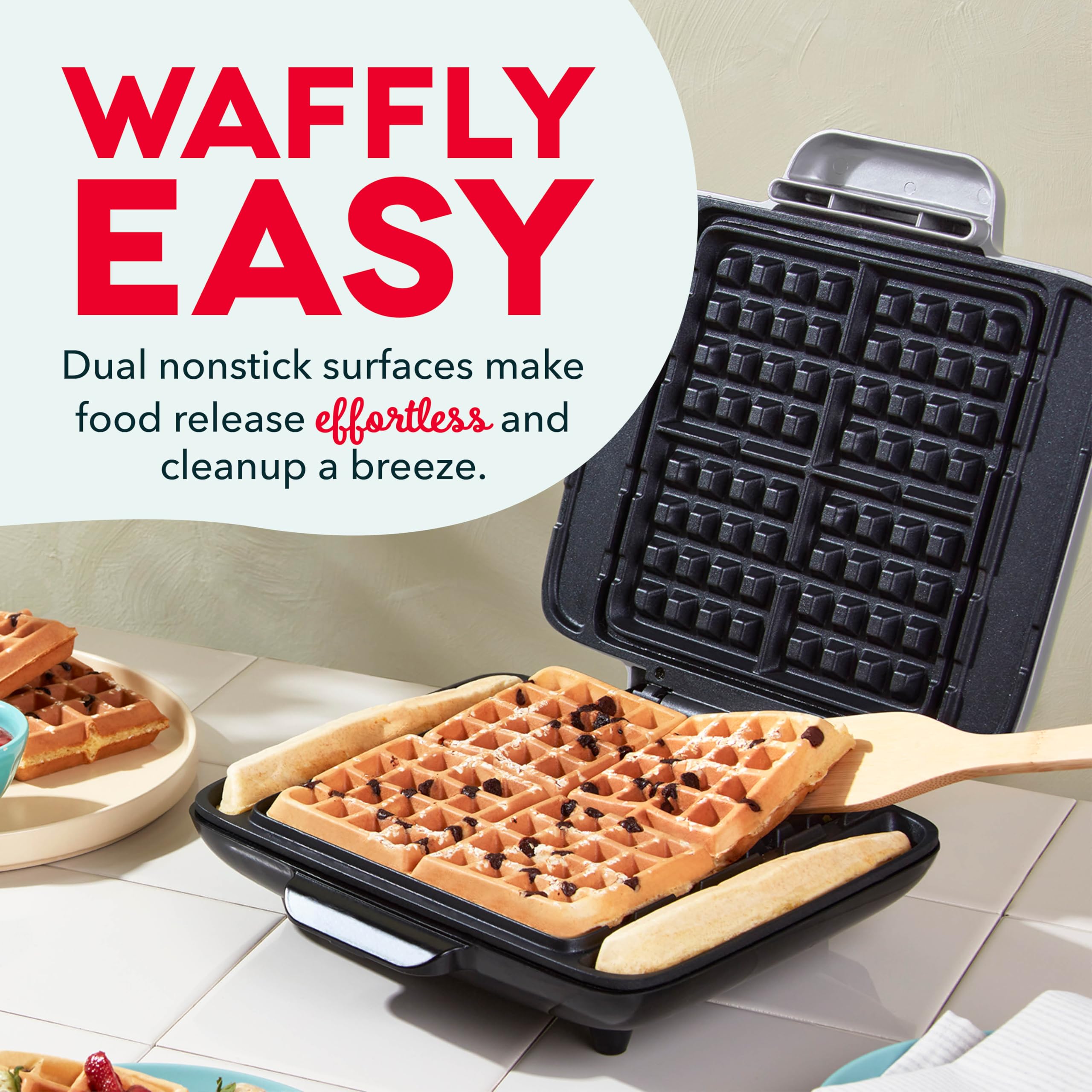 **DASH No-Drip Waffle Maker - 4 Nonstick Waffle Iron with Quick Heat-Up, Perfect for Kids & Families - Easy to Use & Clean - Ideal for Breakfast, Brunch & Family Gatherings**