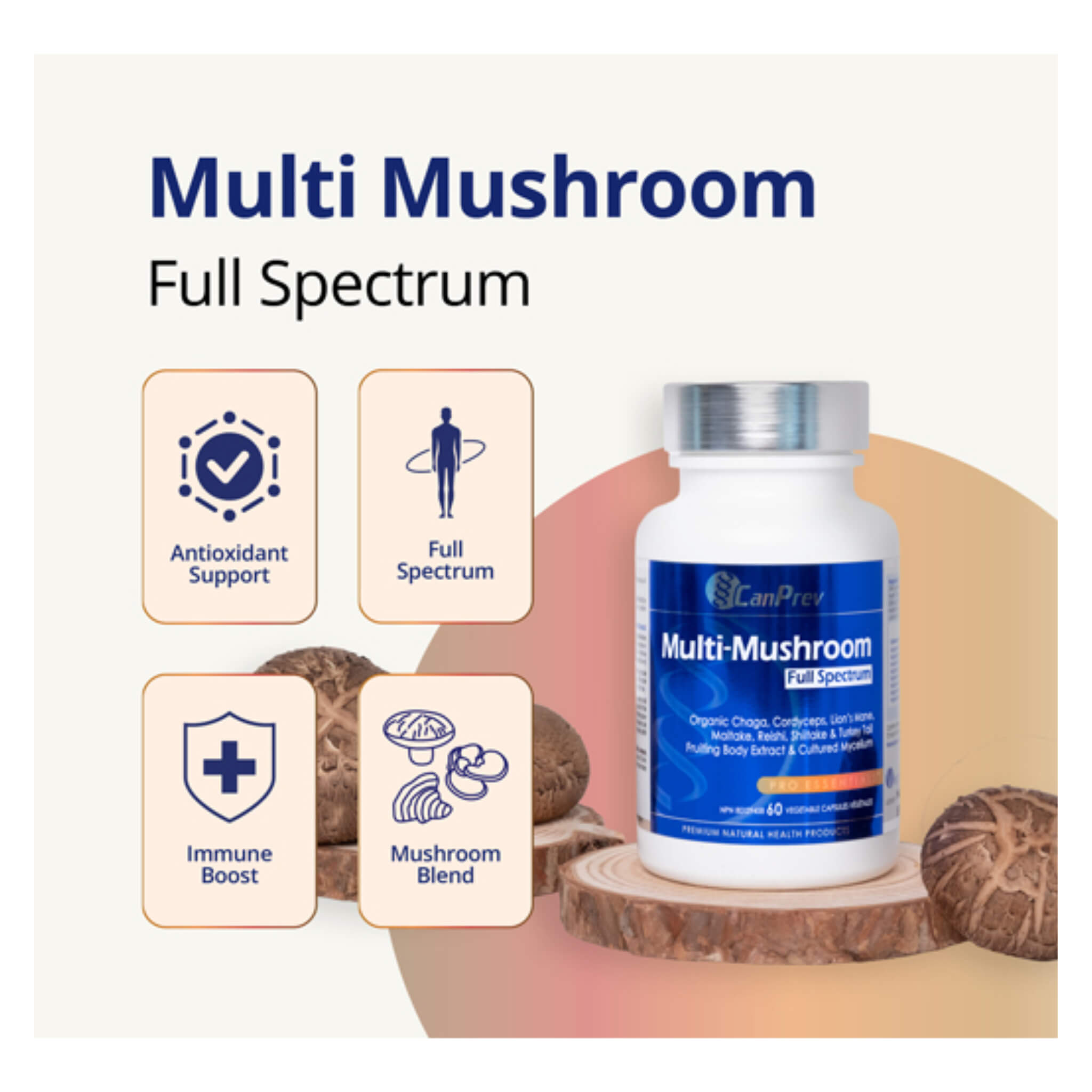 Premium Multi Mushroom Full Spectrum Supplement - Organic Immune Support & Brain Health Booster - Perfect for Daily Wellness, Stress Relief & Cognitive Enhancement