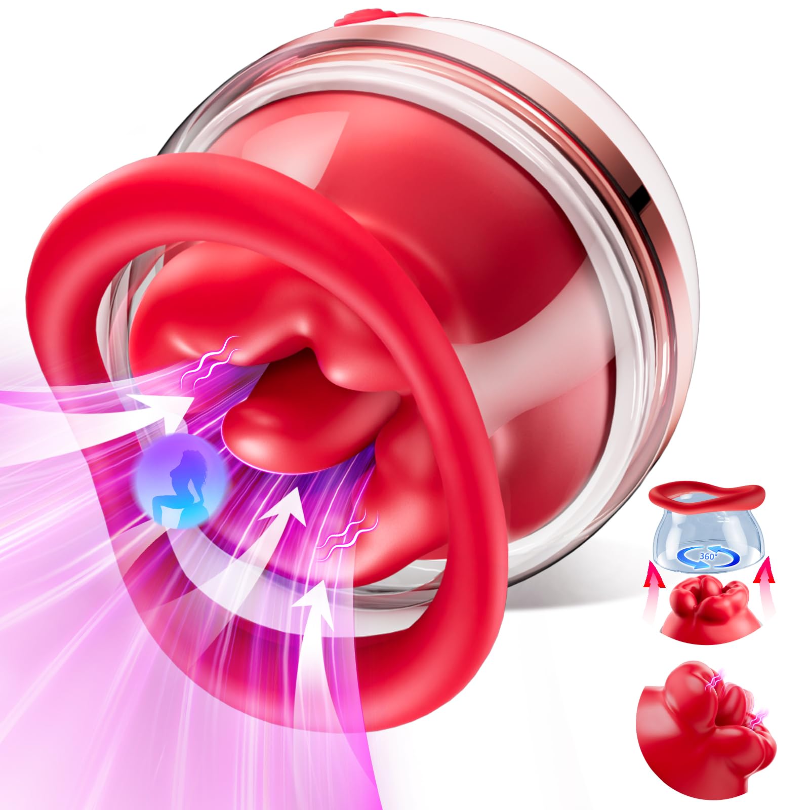 3-in-1 Rose Clitoral Vibrator with Suction & Tongue Stimulation - 5 Sucking & 8 Vibration Modes for Women, Waterproof Adult Sex Toy for Couples Play & Solo Pleasure (Red) - Perfect for Sensual Massage, Foreplay & Intimate Moments