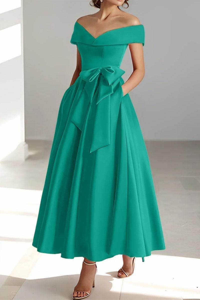 Elegant Off-The-Shoulder Sleeveless Ankle-Length Mother of the Bride Dress CM0332 - Perfect for Weddings, Formal Events & Special Occasions