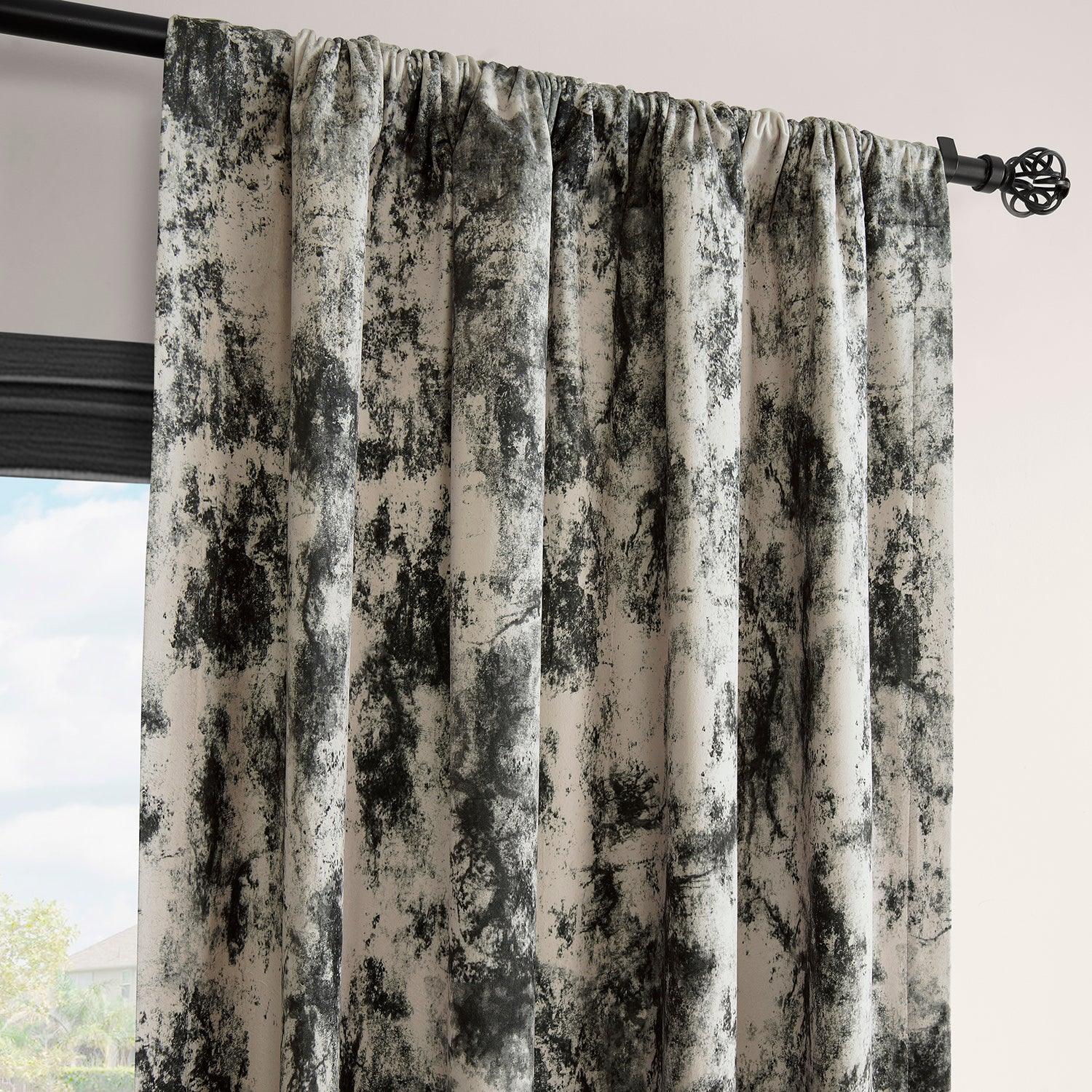 Black Abstract Barcelona Velvet Blackout Curtains for Living Room & Bedroom - Modern Inkblot Design for Light Blocking & Privacy - Home Decor & Window Treatment