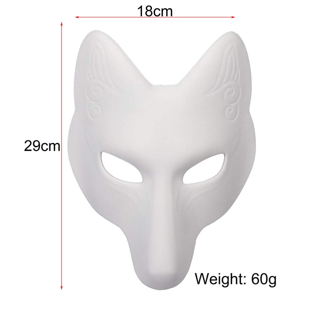 PRETYZOOM DIY Fox Mask - Blank Kitsune Kabuki Mask for Halloween Cosplay, Masquerade Party & Photo Props | Japanese Style PU Fox Costume Accessory for Women & Men | Perfect for Cosplay Events, Theater Performances & Themed Parties