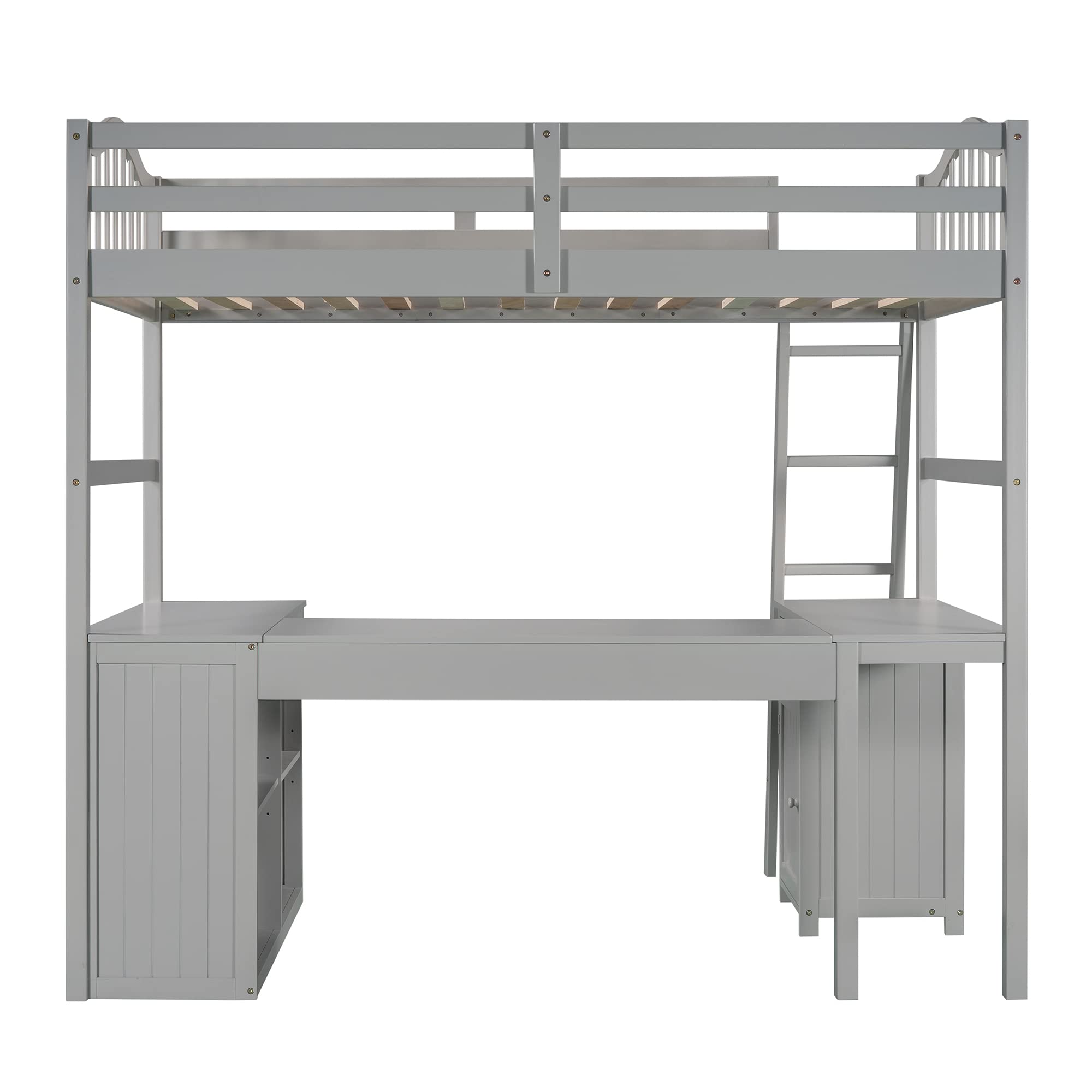 Harper & Bright Designs Twin Size Loft Bed with Desk, Storage Drawers, Cabinet & Shelves - Sturdy Wooden Loft Bed Frame for Kids, Teens & Adults - Space-Saving Gray Bedroom Furniture for Small Rooms, Dorms & Apartments