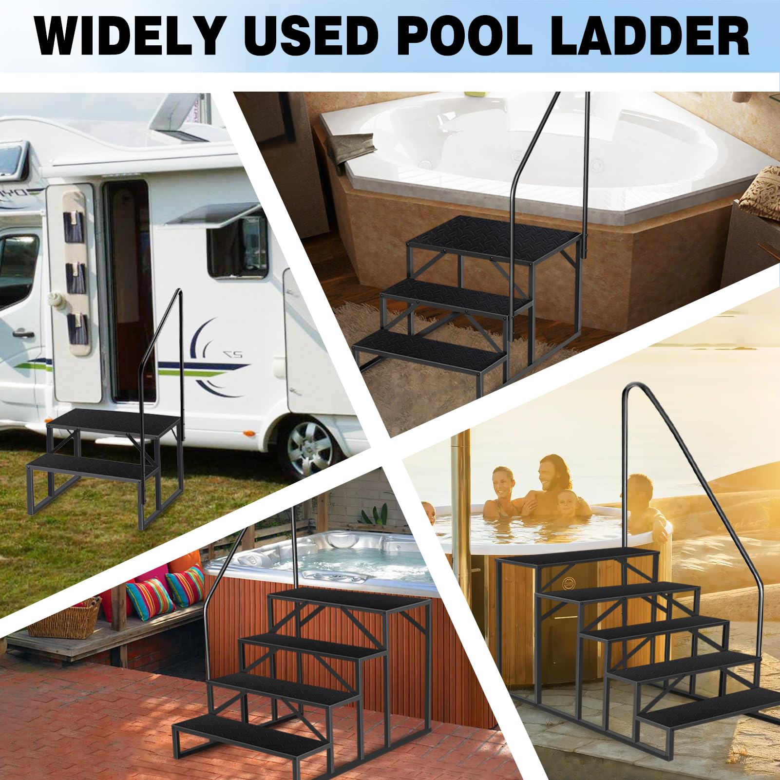 5 Step Ladder with 2 Handrails - Heavy Duty Above Ground Pool Ladder & Hot Tub Steps with Anti-Slip Pedals (3.0 Updated Version) - Perfect for Inground/Above Ground Pools, Spas, and Jacuzzis
