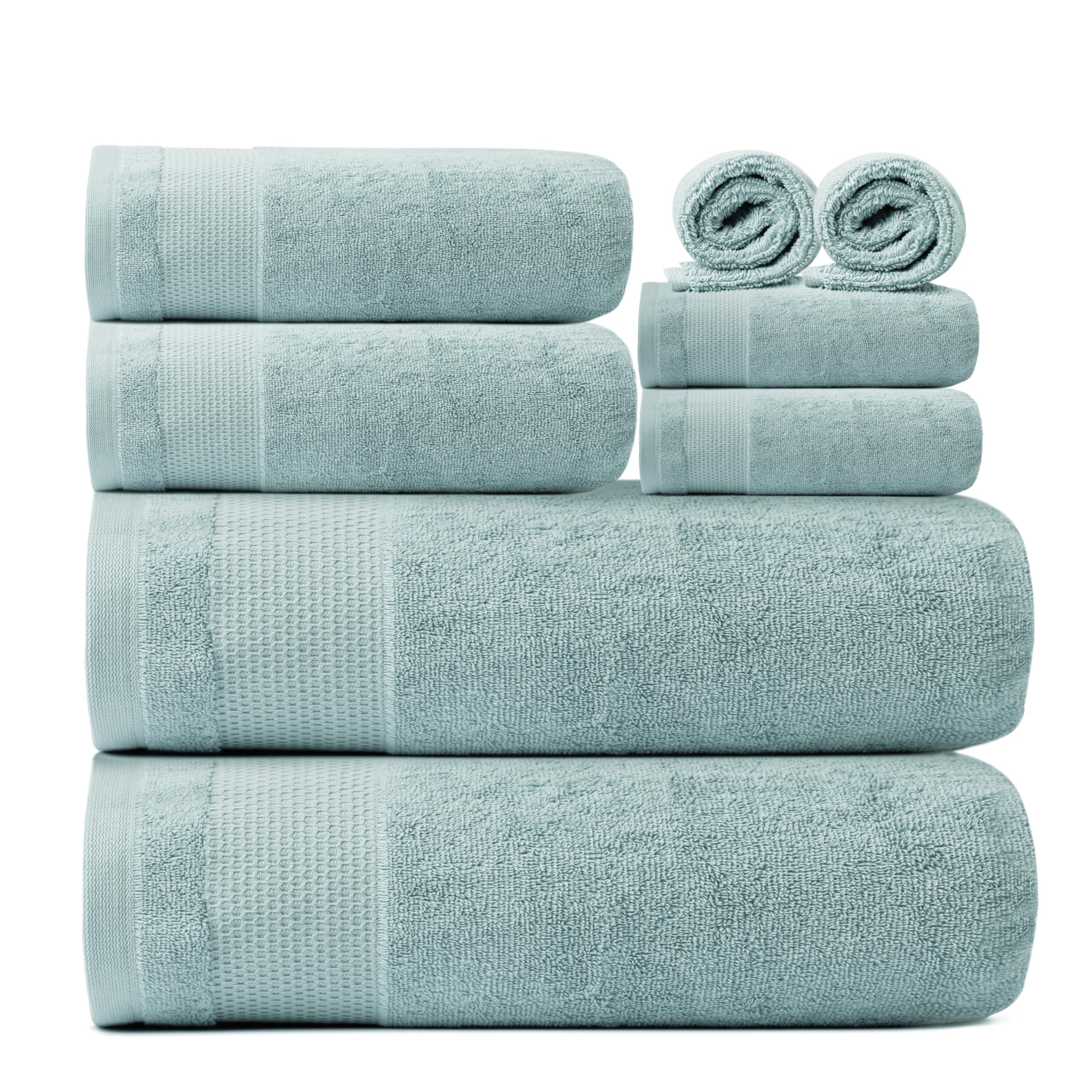 Ariv - 2 Ply Ultra Luxury 8-Piece Towel Set - 100% Combed Cotton Large Bath Towels for Extra Softness, High Absorbency & Quick Drying - Perfect for Home, Hotel, Gym and Spa Use - Duck Egg Blue - Ideal for Bathroom, Poolside, and Beach Getaways