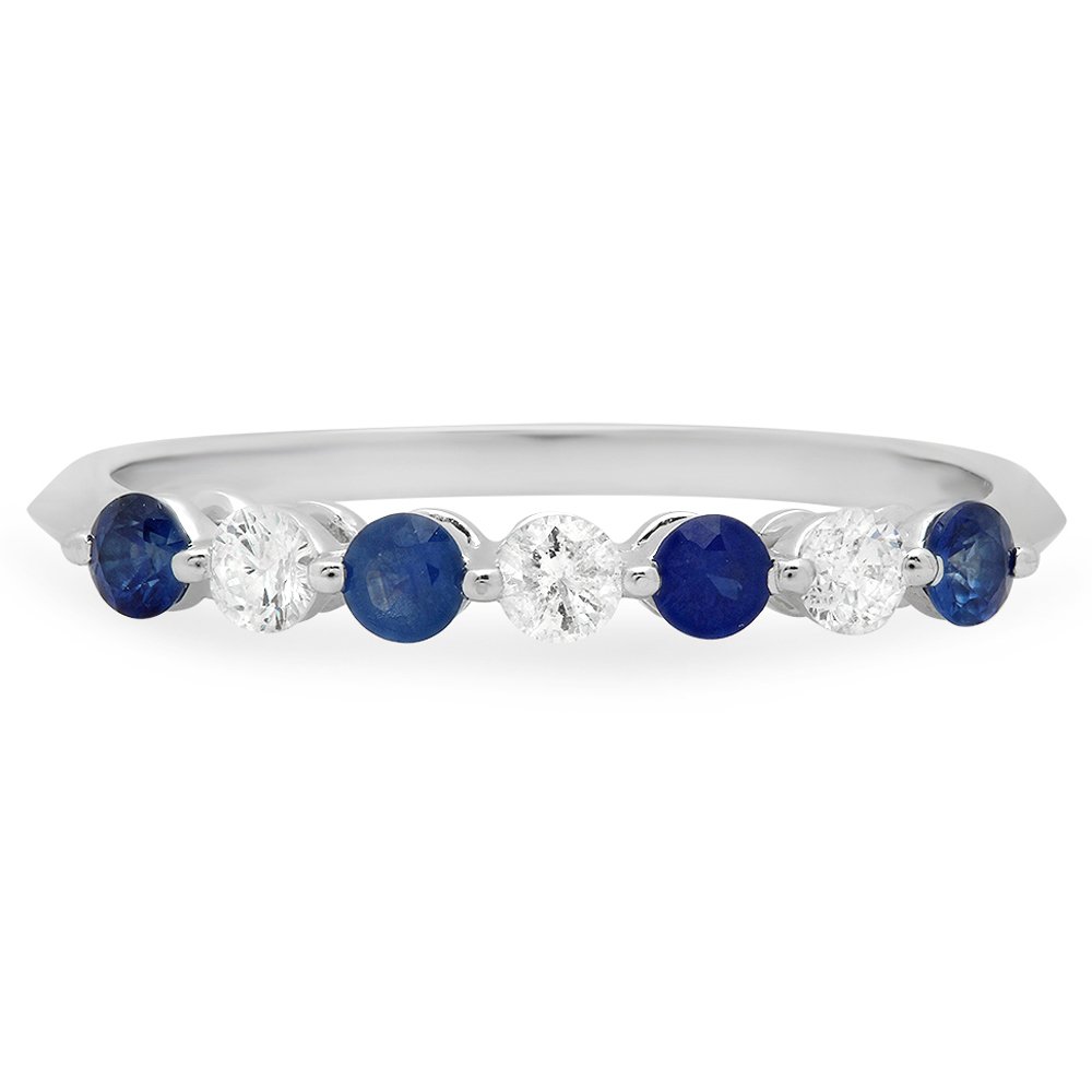 Dazzlingrock Collection 14K Solid White Gold Blue Sapphire & White Diamond Women's 7 Stone Bridal Wedding Ring | Elegant Engagement, Anniversary Gift for Her | Perfect for Proposals, Vow Renewals & Special Occasions