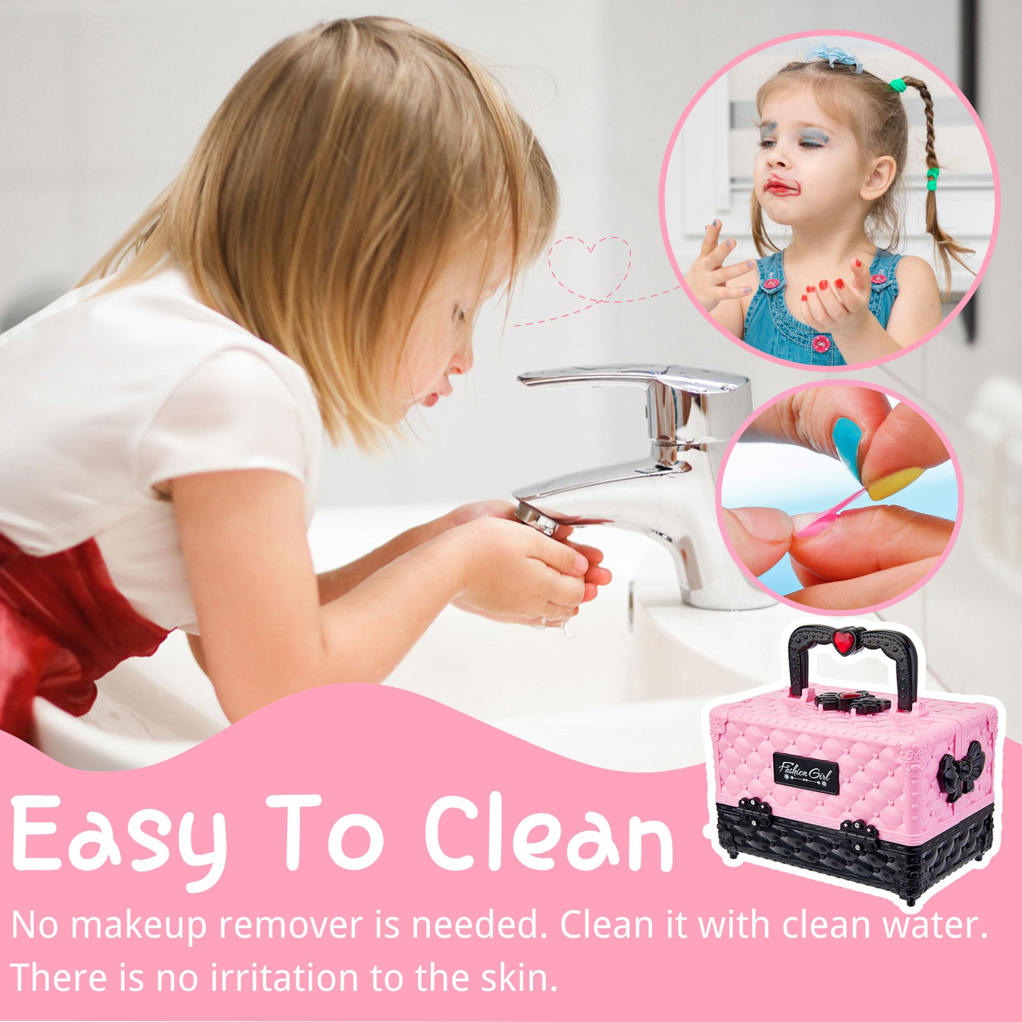 Lubibi Washable Kids Makeup Set with Cosmetic Case - Safe & Non-Toxic Real Makeup Kit for Girls Ages 4-8 - Birthday & Christmas Gift Toy for Pretend Play, Dress Up & Role Playing Games