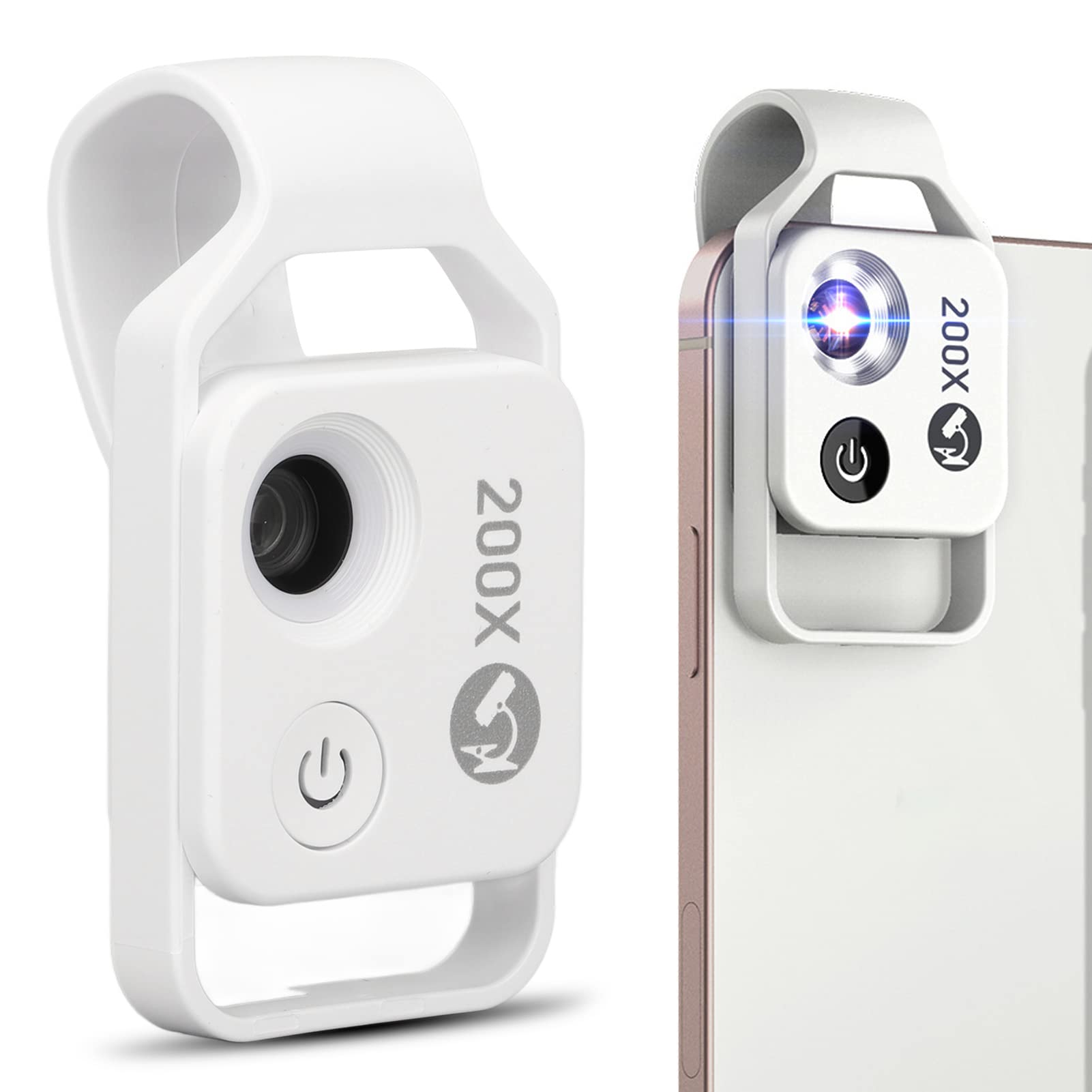200X Phone Microscope with CPL & LED Light - Mini Pocket Microscope Clip for iPhone Android - Perfect for Jewelry, Coins, Stamps & Science Exploration (White)